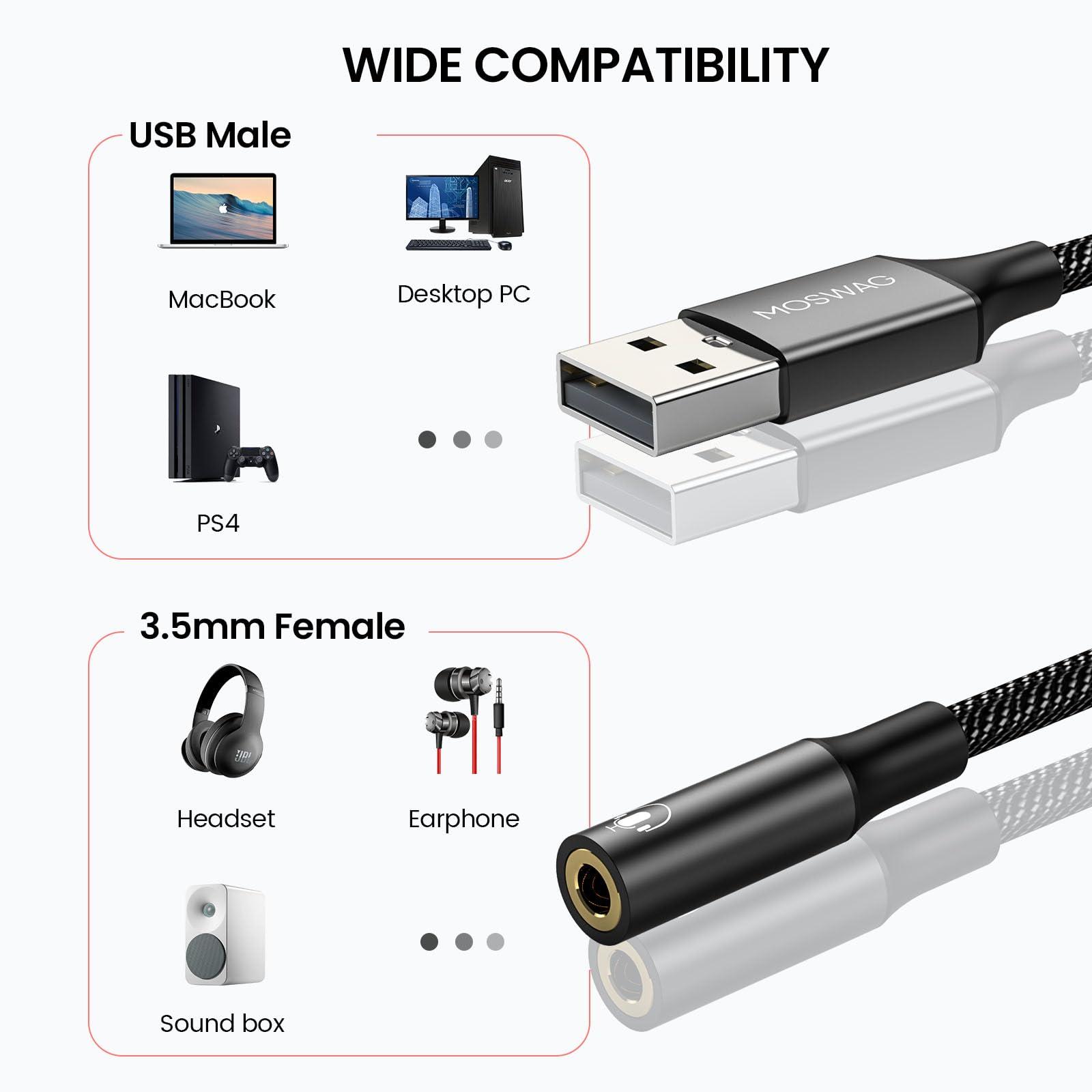 MOSWAG tugevast alumiiniumist USB–3,5 mm audioadapter – detailne vaade