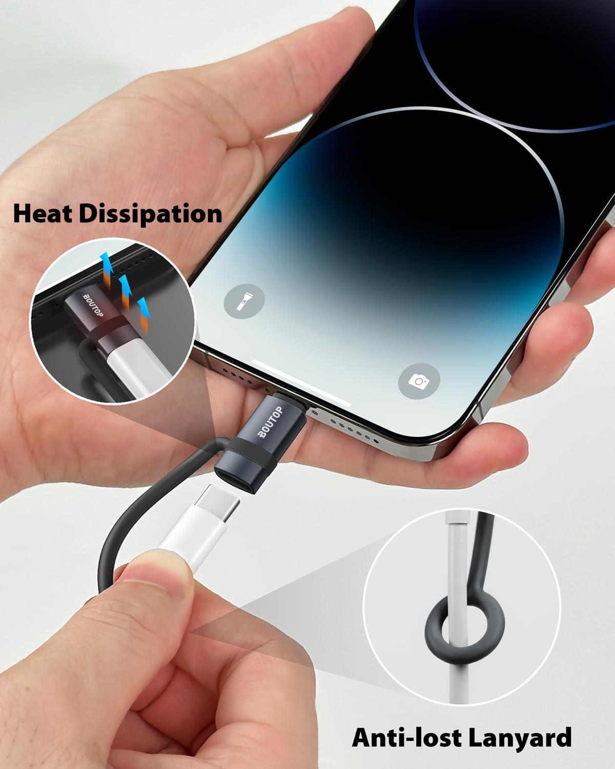 BOUTOP kiire USB‑C–Lightning adapter – vastupidav ja mugav C32 – pakend ja tarvikud