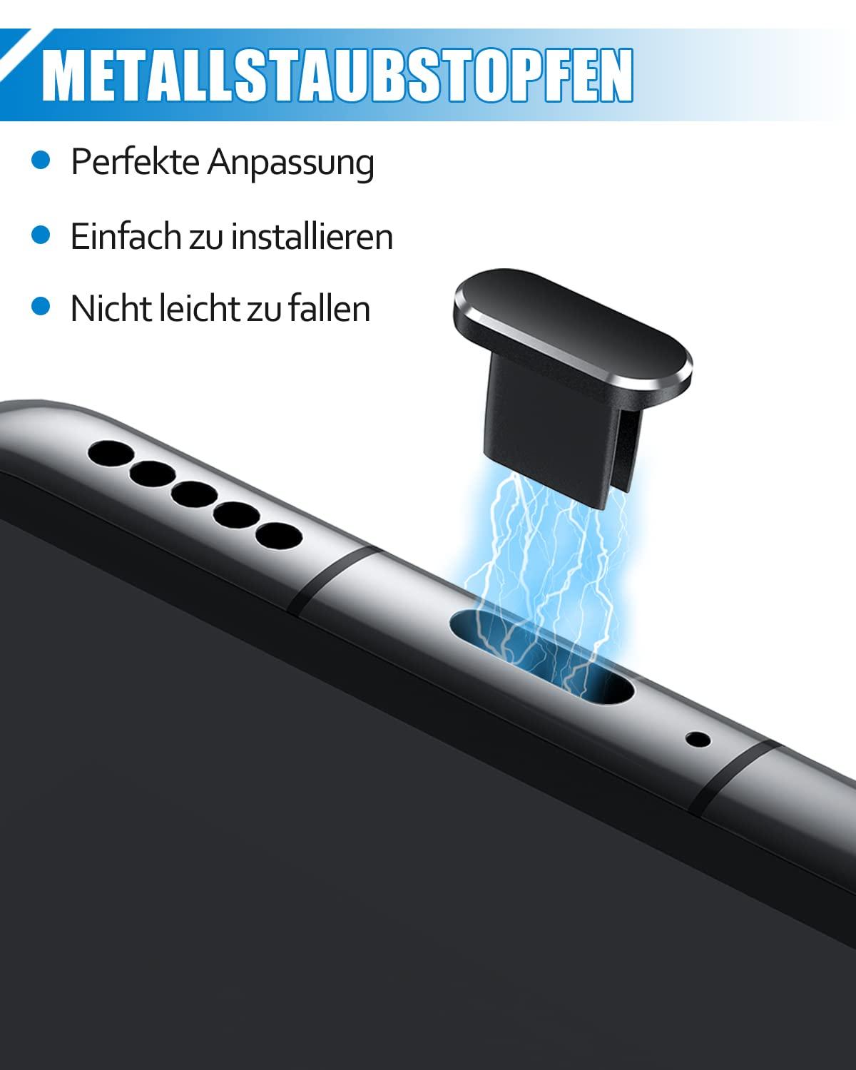 AUZOSL mustad USB‑C tolmukaitsmed 4 alumiinium + 4 silikoon – detailne vaade