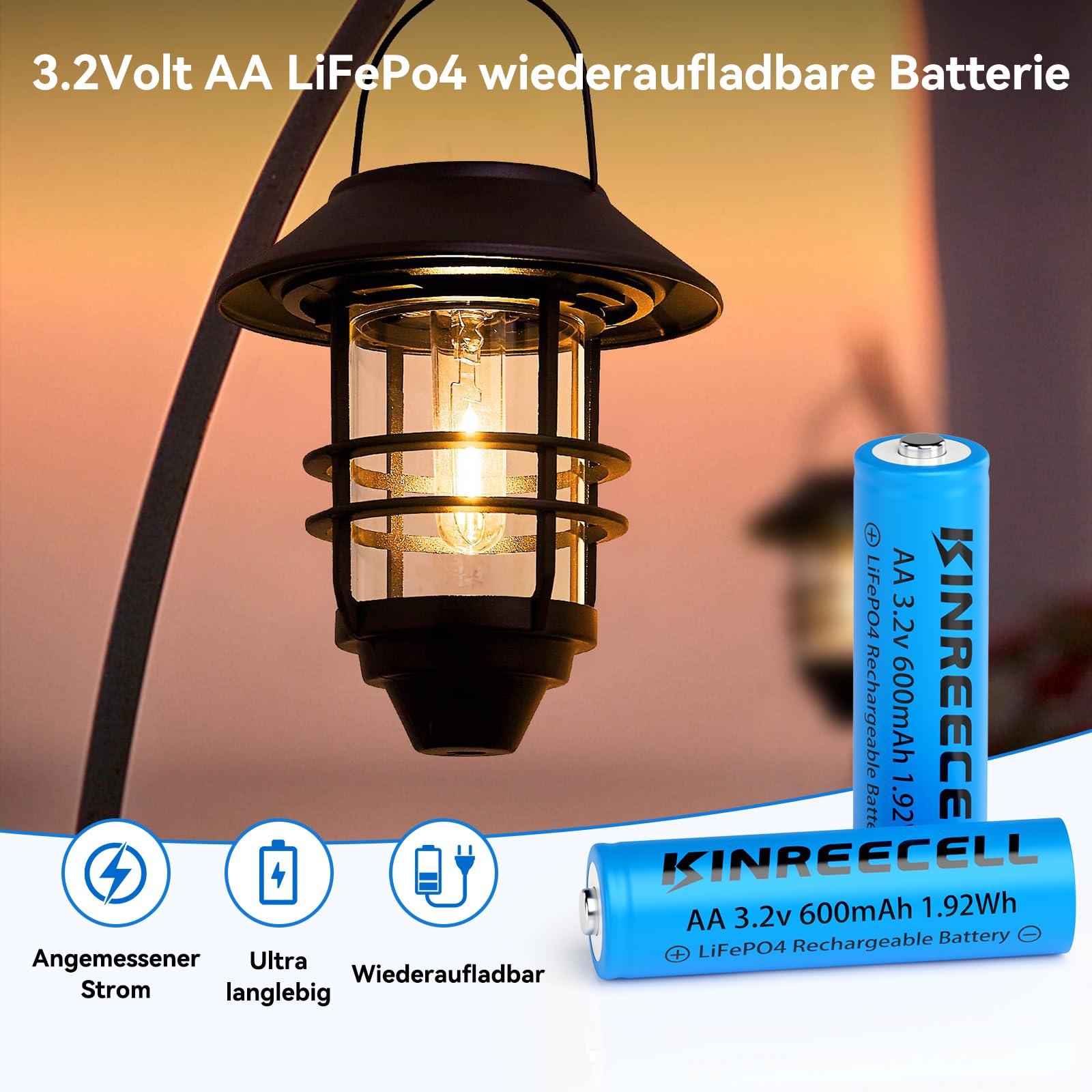 KINREECELL vastupidav LiFePo4 AA aku 3.2V 600mAh aiavalgustusele – pilt 7