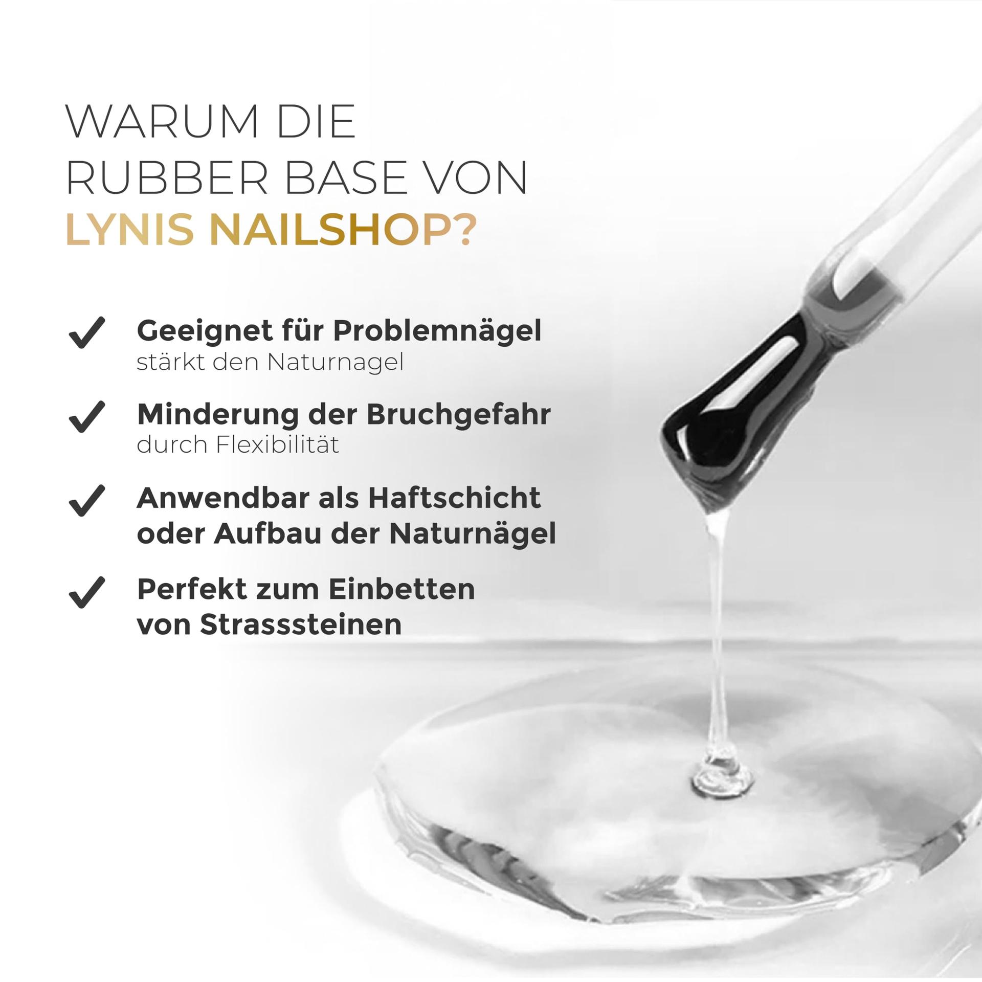 Lynis Nailshop painduv Rubber Base geel – tugev alus 10 ml – detailne vaade