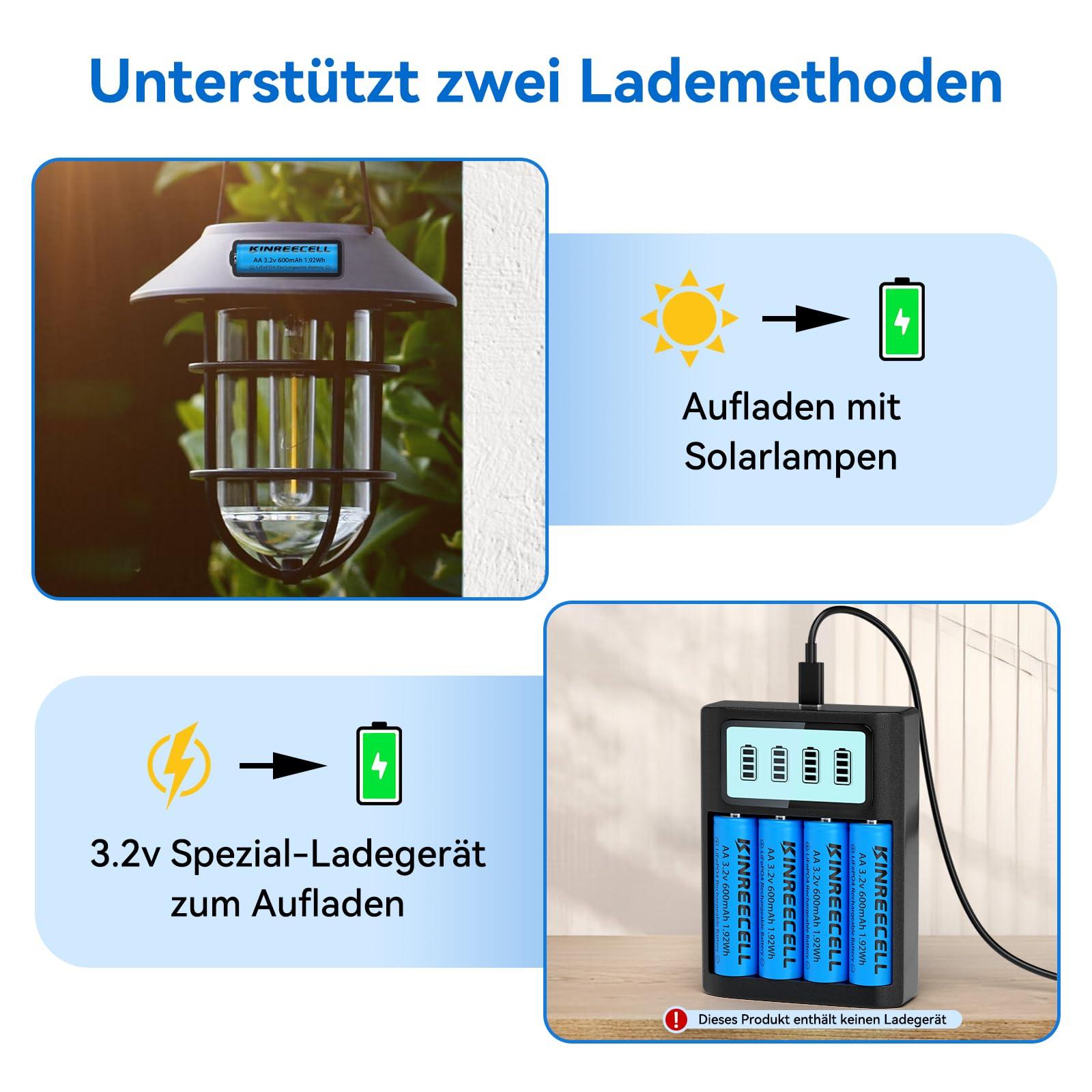 KINREECELL vastupidav LiFePo4 AA aku 3.2V 600mAh aiavalgustusele – pilt 6