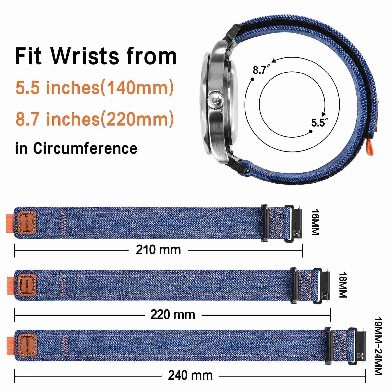 ANNEFIT denim-tekstiilist kellarihm — mugav ja vastupidav 21mm – kasutusnäide