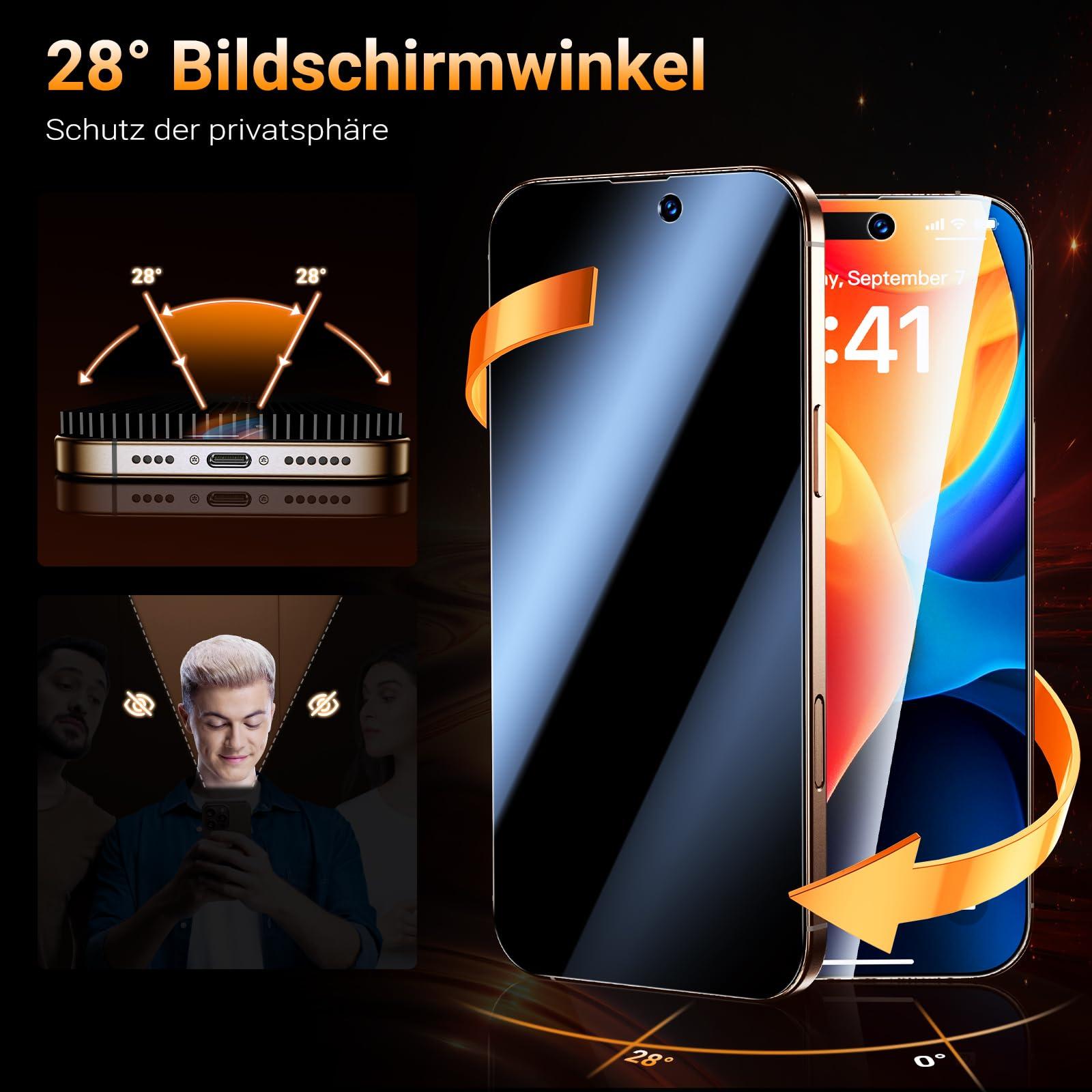 UniqueMe karastatud privaatsusklaas iPhone 16 Pro — 2+2 komplekt – kasutusnäide