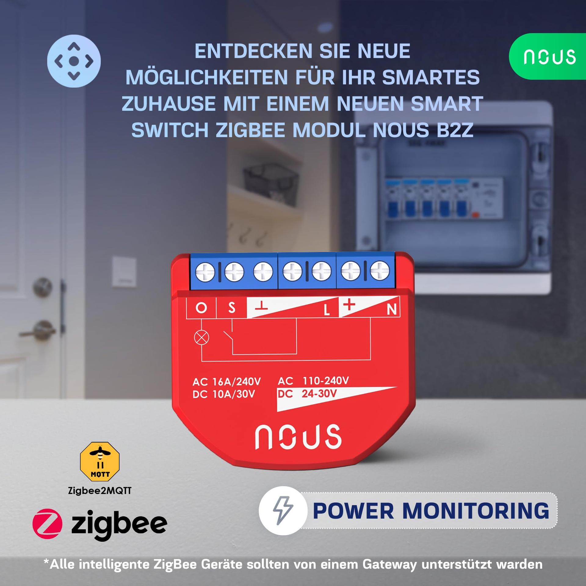 NOUS ZigBee nutikas lülitusmoodul koos energiakontrolliga – kasutusnäide