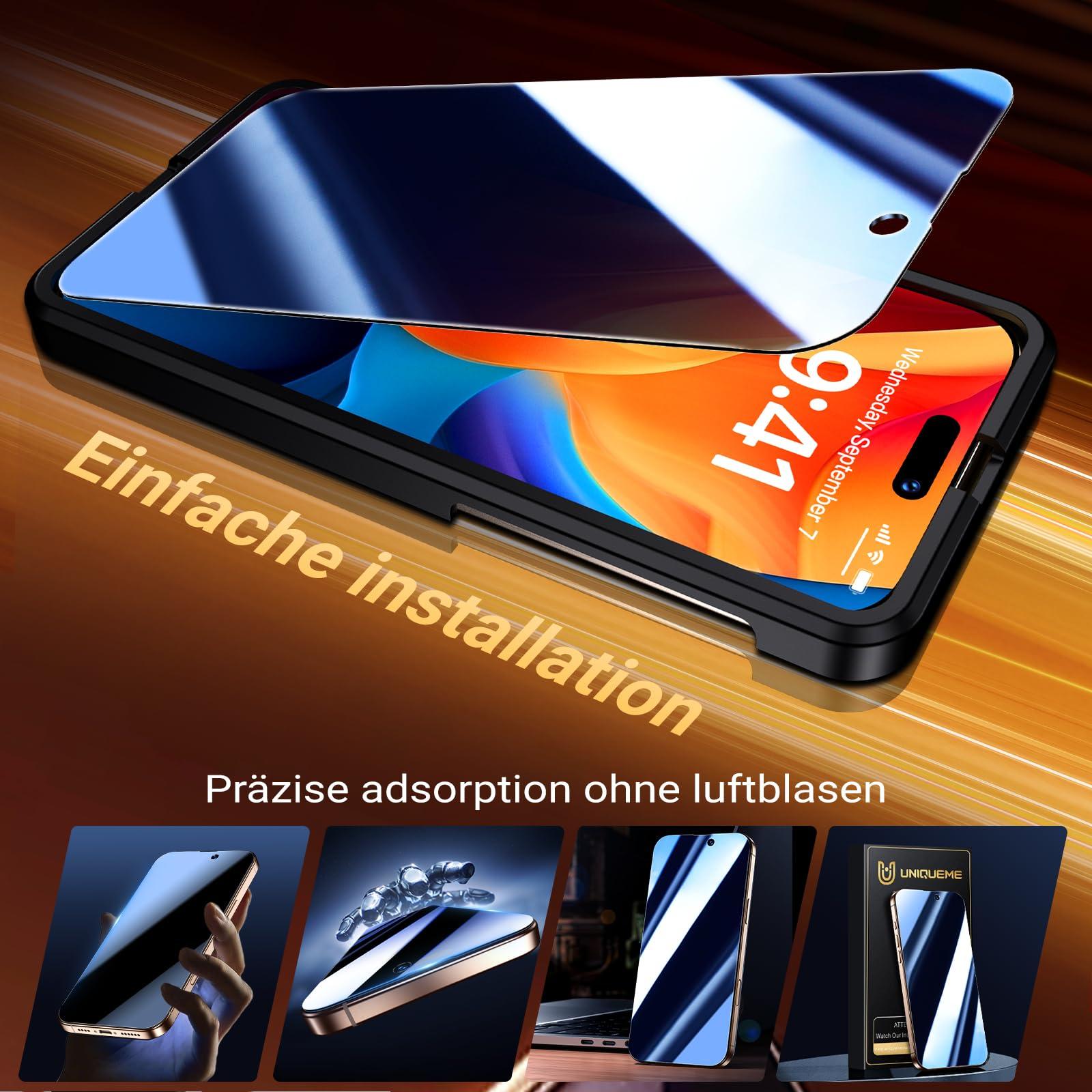 UniqueMe karastatud privaatsusklaas iPhone 16 Pro — 2+2 komplekt – pilt 7