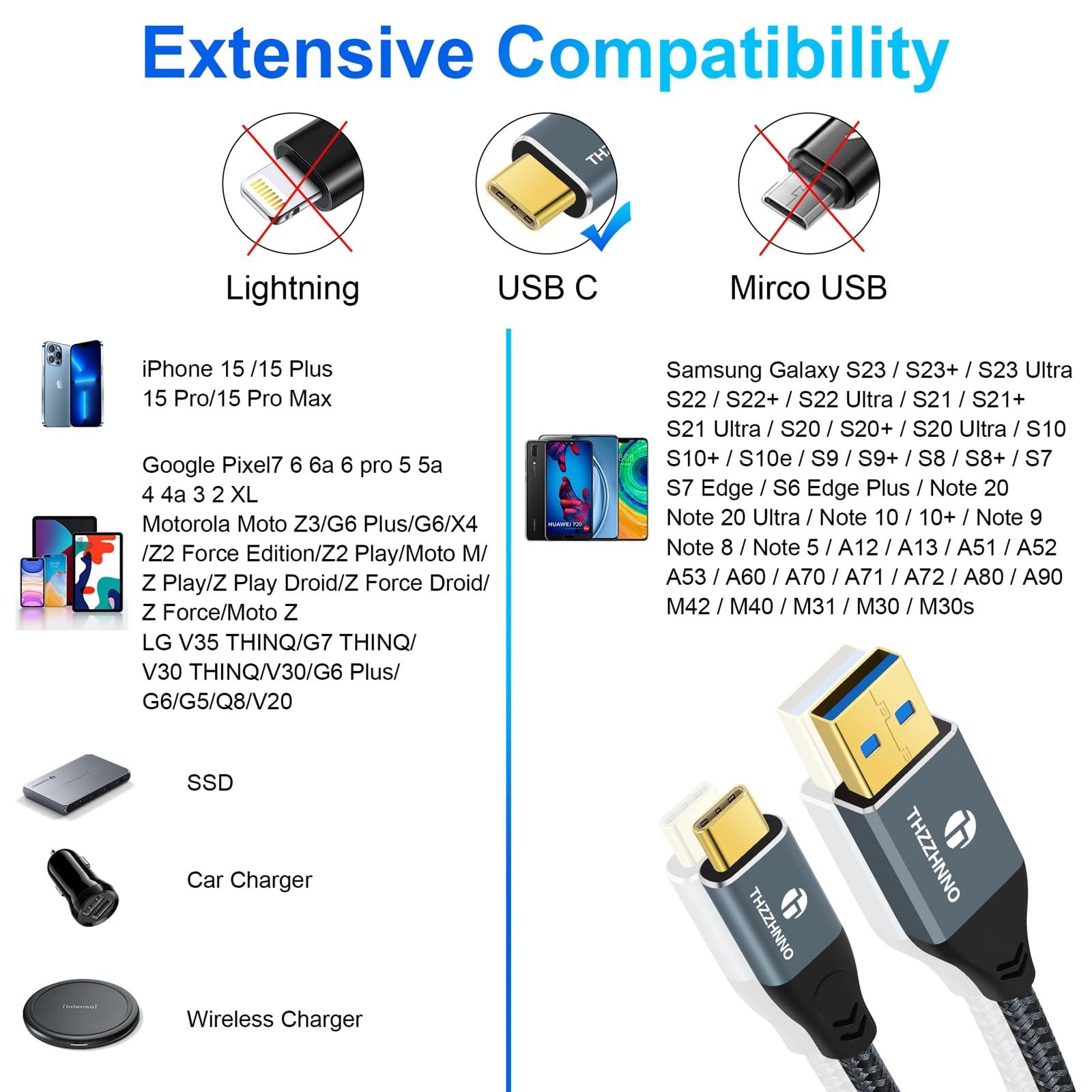 Thzzhnno vastupidav USB-A kuni USB-C kaabel — kiire andmeedastus – detailne vaade