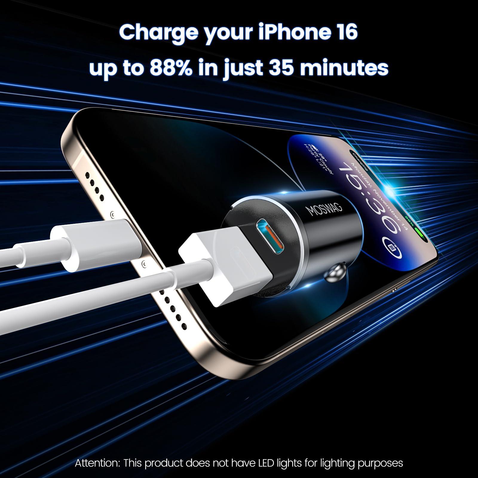 MOSWAG metallist autosisene 30W USB-C kiirlaadija – kasutusnäide