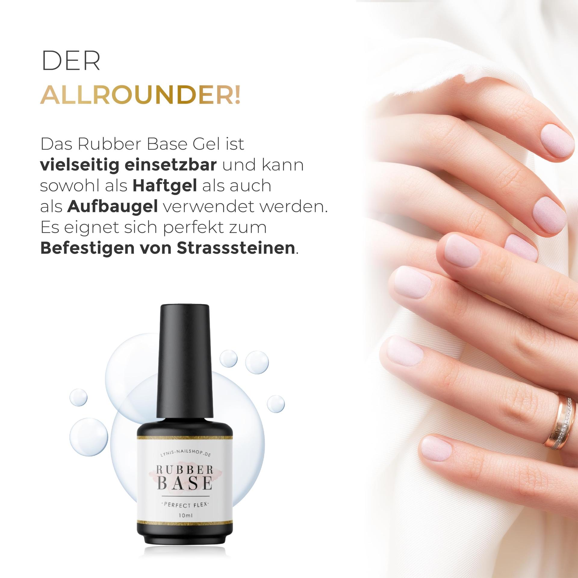 Lynis Nailshop painduv Rubber Base geel – tugev alus 10 ml – kasutusnäide