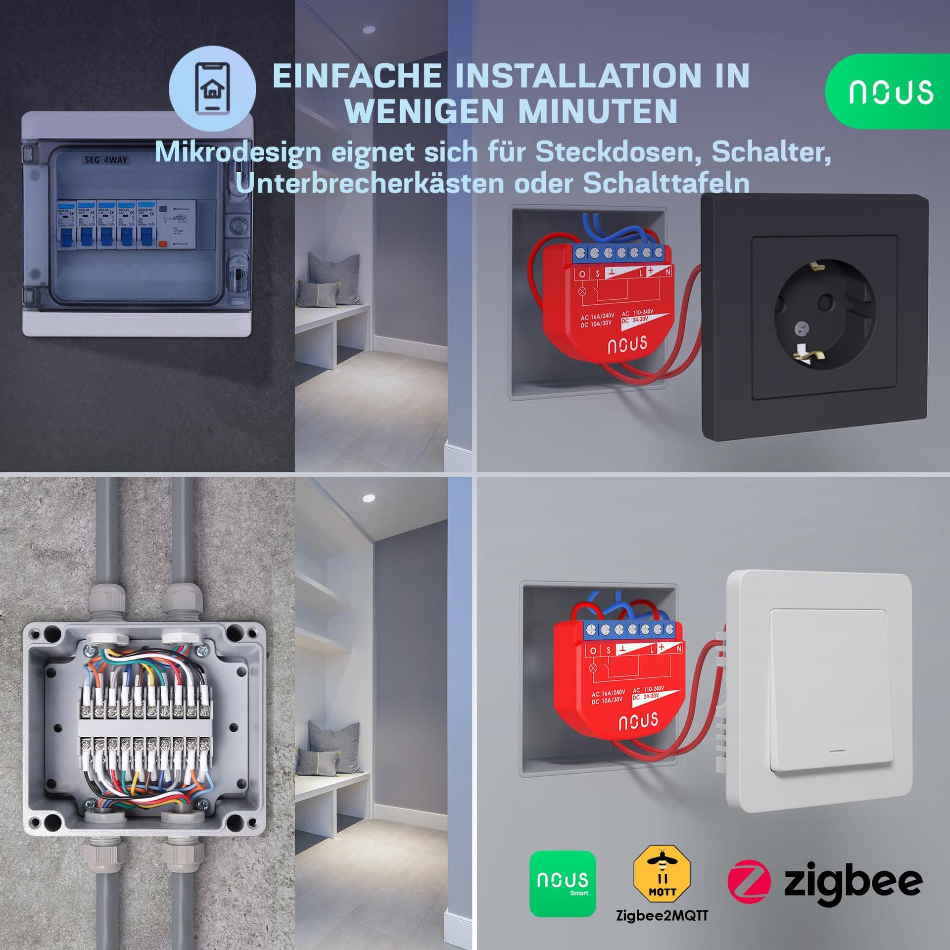 NOUS ZigBee nutikas lülitusmoodul koos energiakontrolliga – pakend ja tarvikud