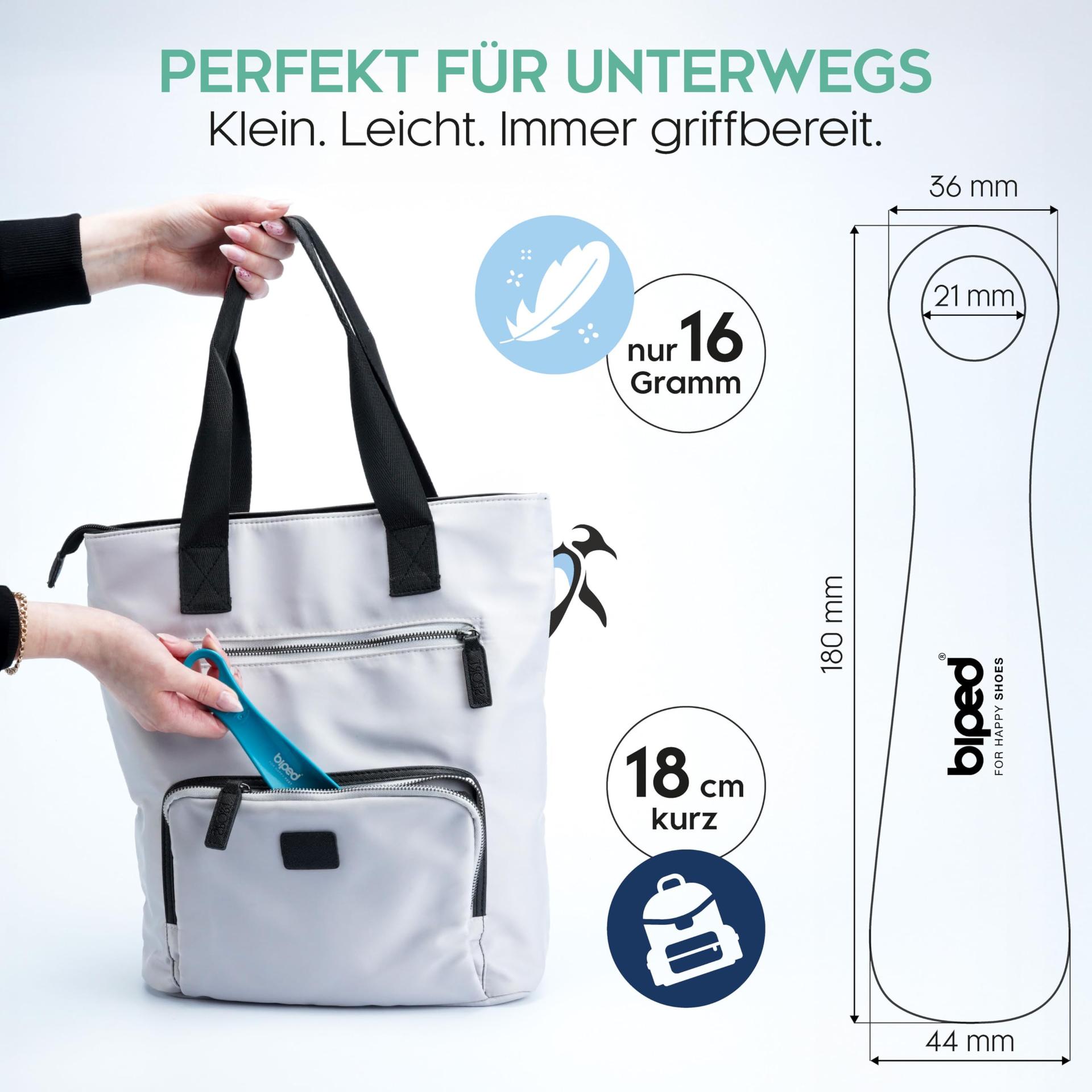 Die Schuhanzieher kompaktne reise-sukahõlbik 18 cm magenta – pakend ja tarvikud