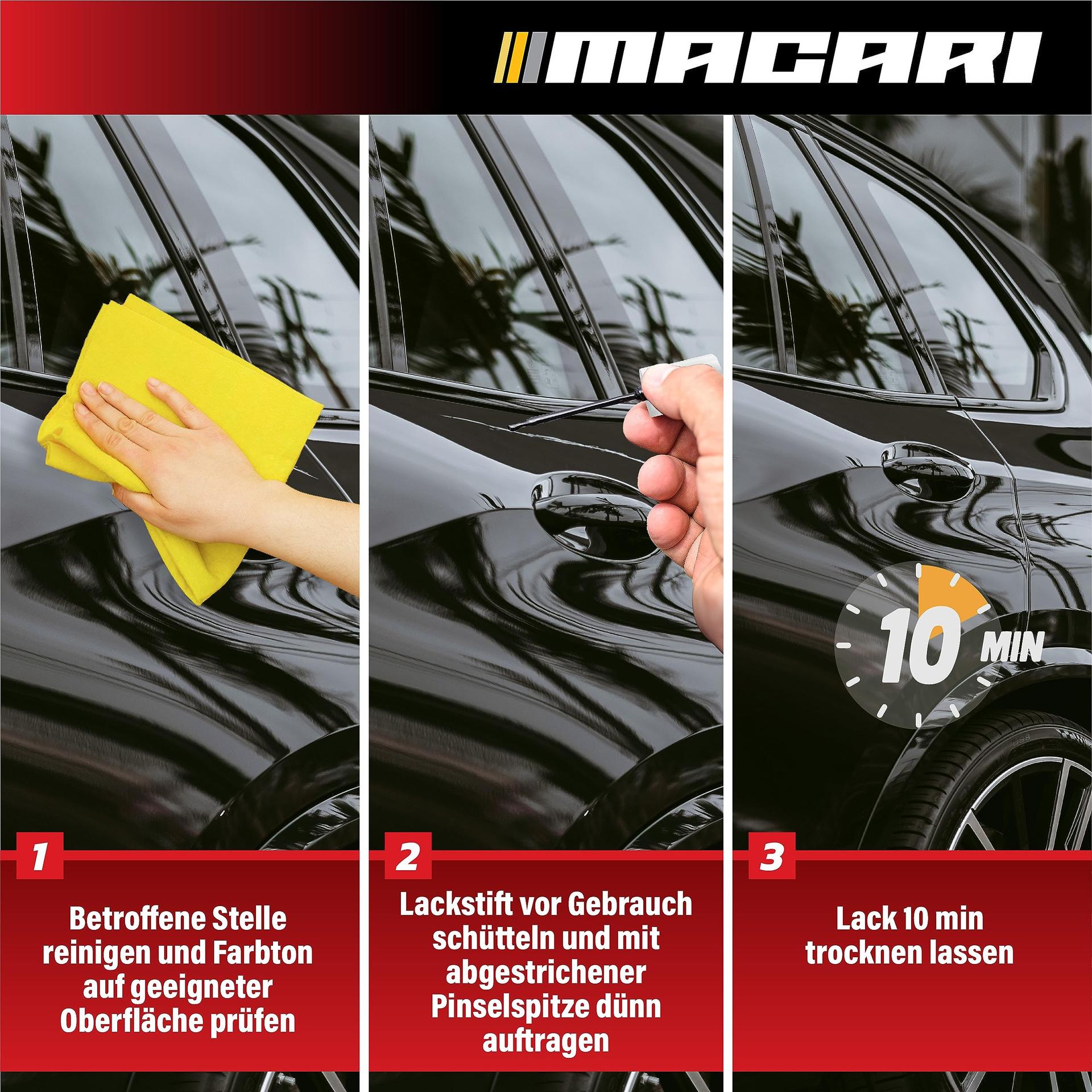 Macari must läikega puhastamiseks – auto lakk 12 ml – lisavaade