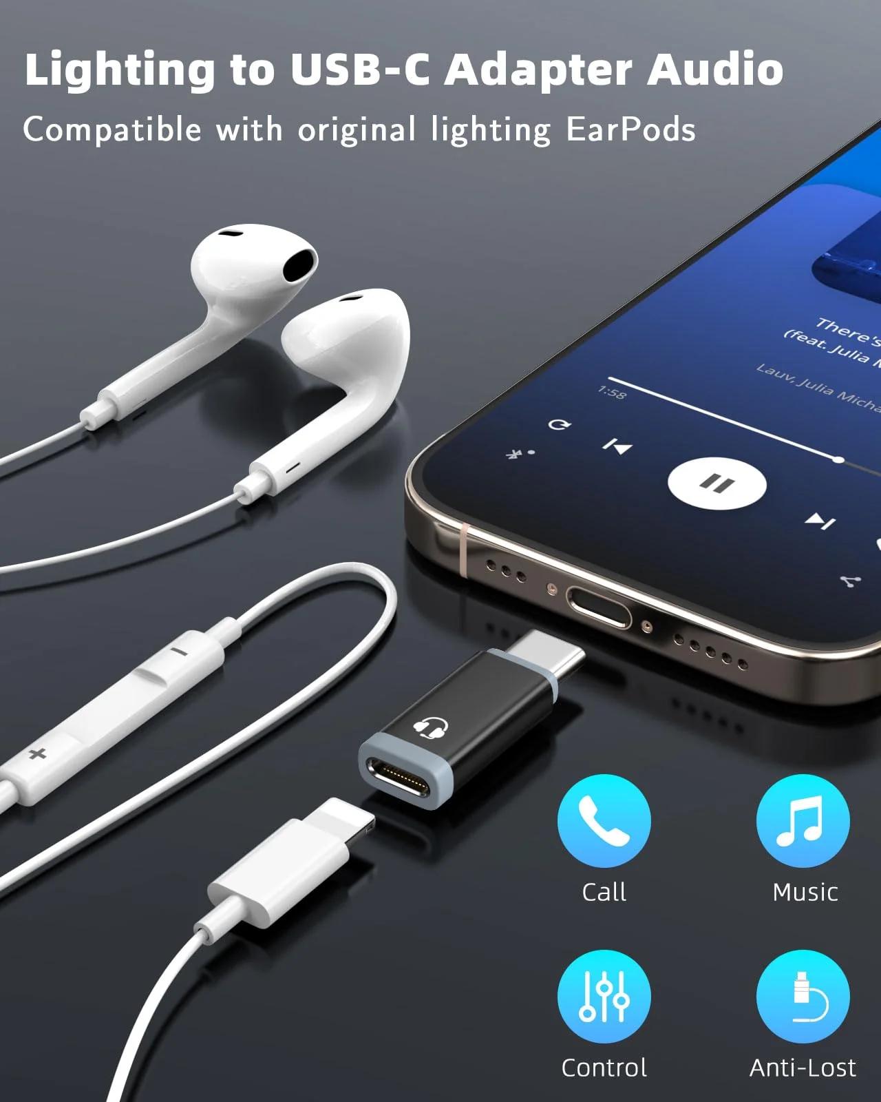 MoKo alumiiniumist audioadapter — Lightning kuni USB‑C heli – detailne vaade