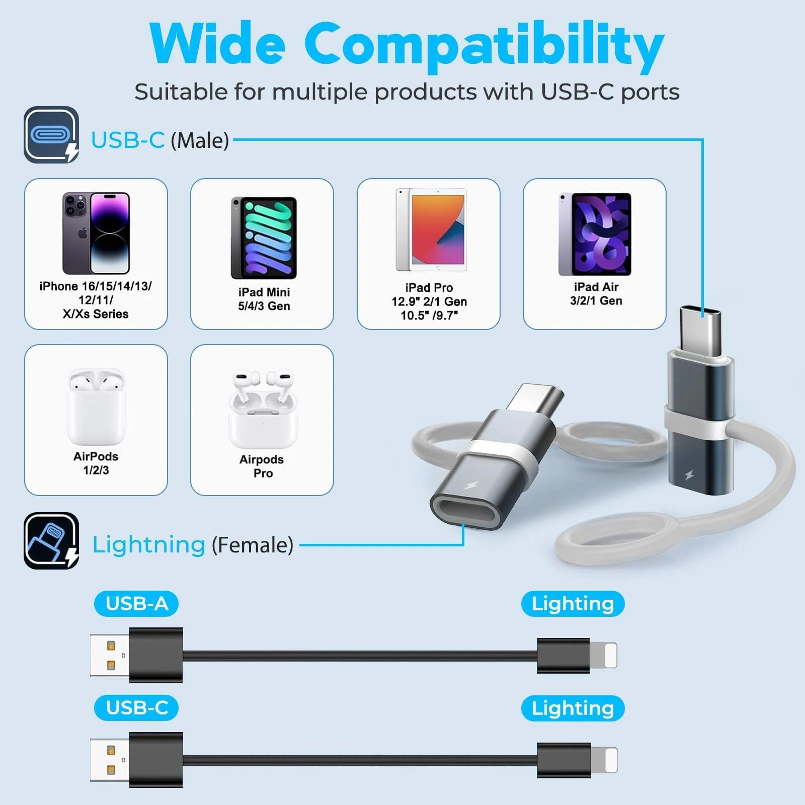 Oliveria vastupidav alumiiniumist USB-C–Lightning adapter – 3 tk – lisavaade