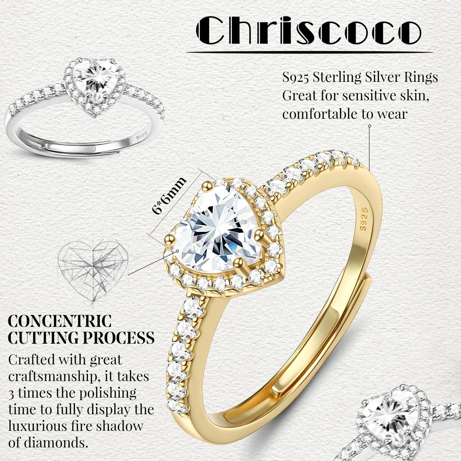 Chriscoco sterling-silberist südamering — reguliseeritav – detailne vaade