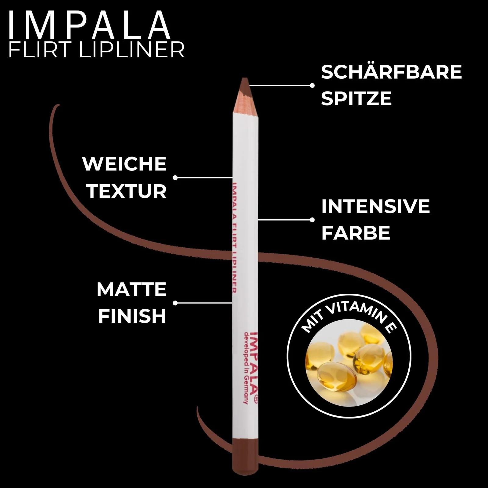 IMPALA kreemjas matt huulekontuur — niisutav ja püsiv toon – detailne vaade
