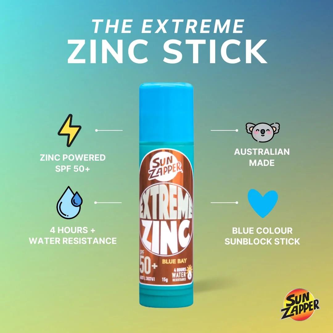 Sun Zapper kaitsev sinine zink-stick — tugev UV-kaitse ja lõbus – detailne vaade
