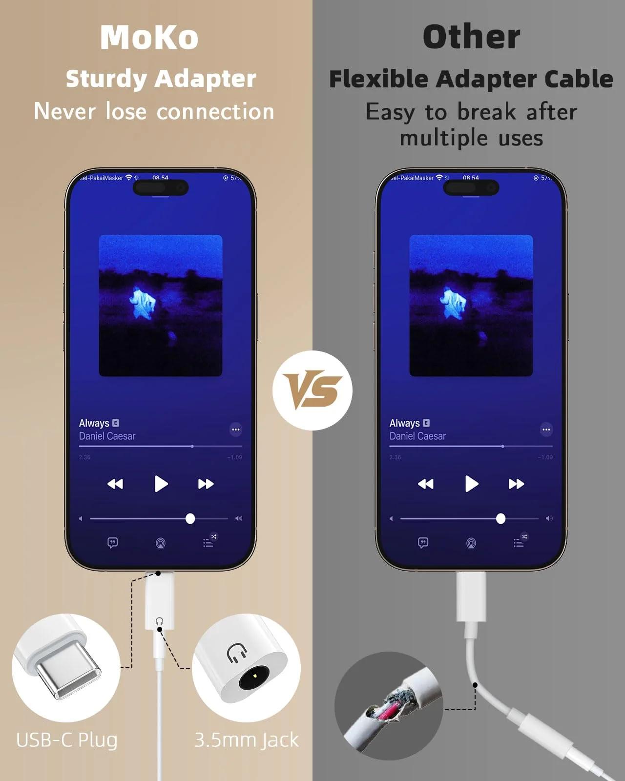MoKo vastupidav USB-C–3,5 mm audioadapter — Hi‑Fi heli – kasutusnäide