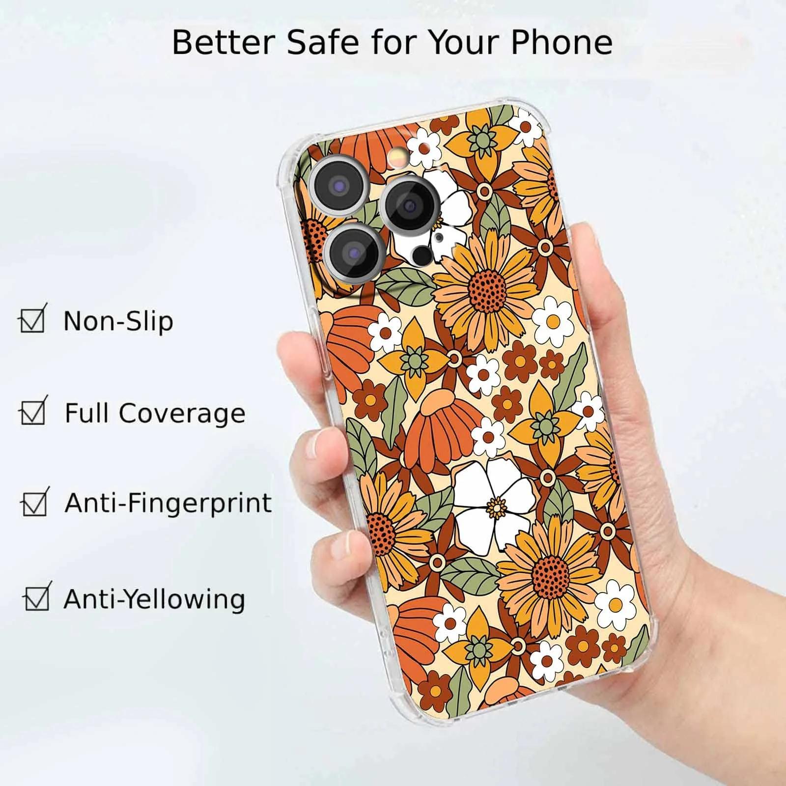 Vesidurt pehme TPU kaitseümbris iPhone 13 Pro — retro lilled – detailne vaade