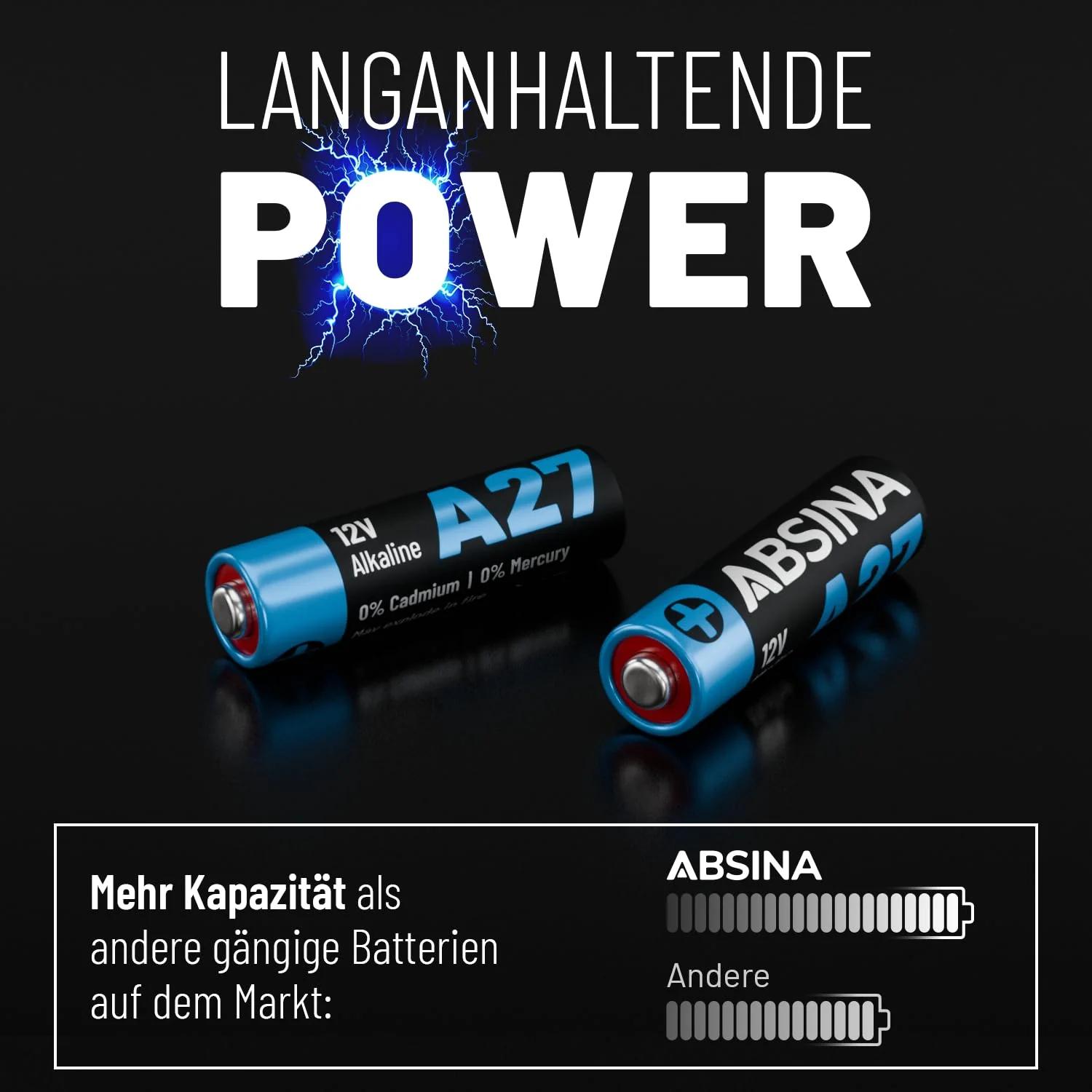 ABSINA 12V A27 alkaliinbataariad — usaldusväärne ja kestvusega – lisavaade