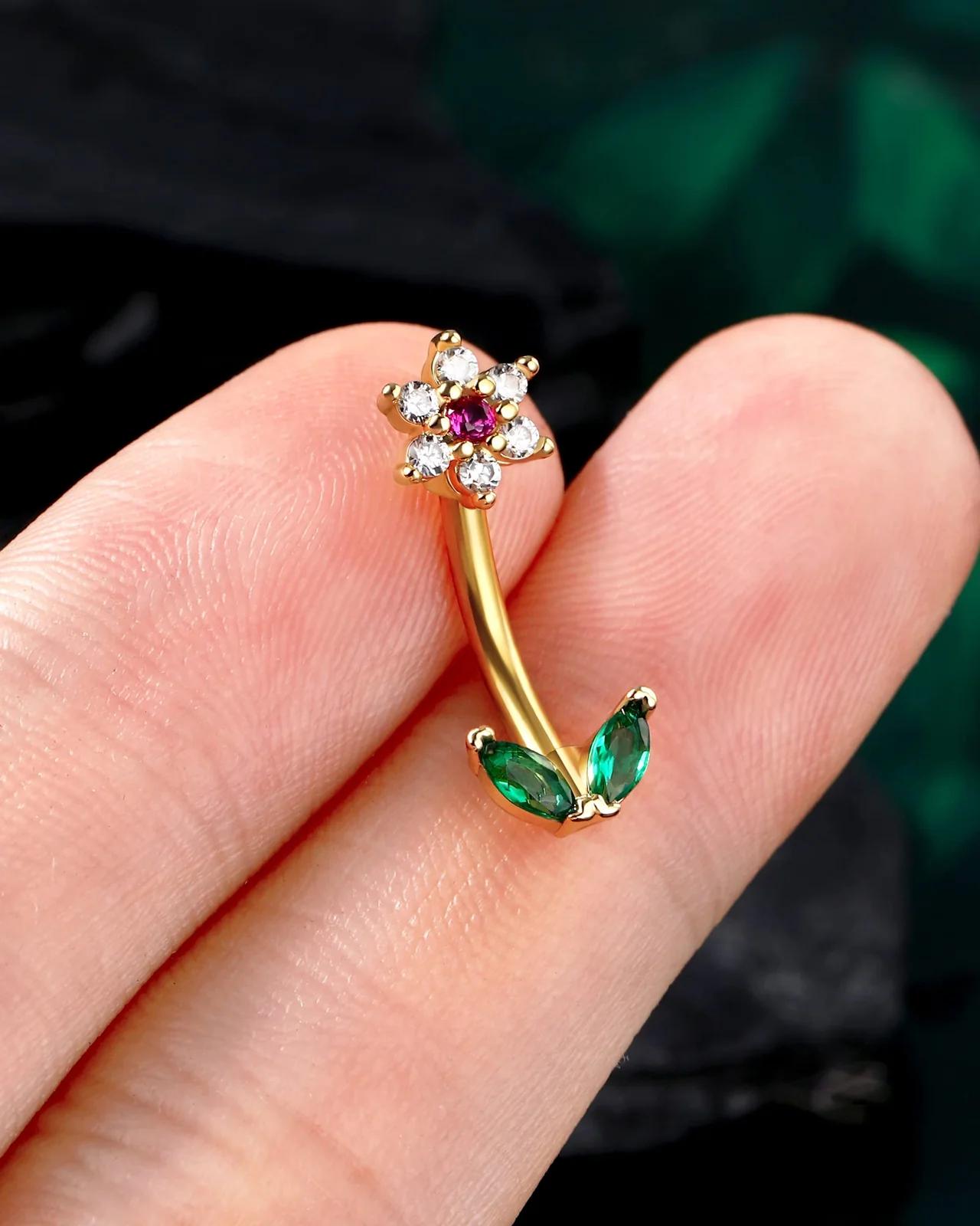 OUFER kuldne 16G kõhre- ja labret-piercing – lilleornament – pakend ja tarvikud