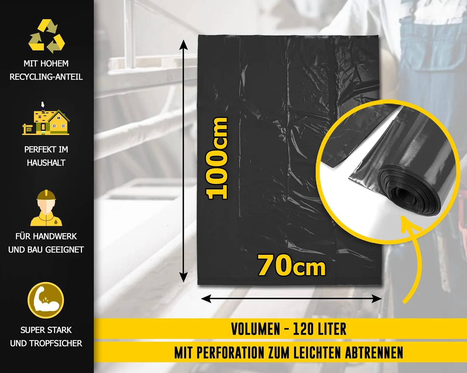 ELES VIDA vastupidavad 120 L prügikotid – paks LDPE materjal – lisavaade