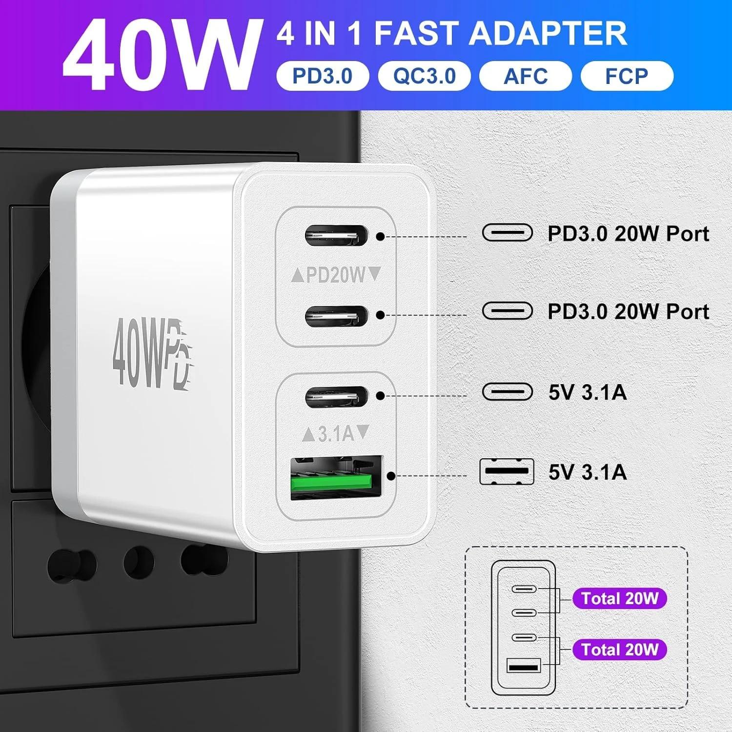 Acezeek kompaktne 40W USB‑C laadija 3‑pakend — kiire ja turvaline – pakend ja tarvikud