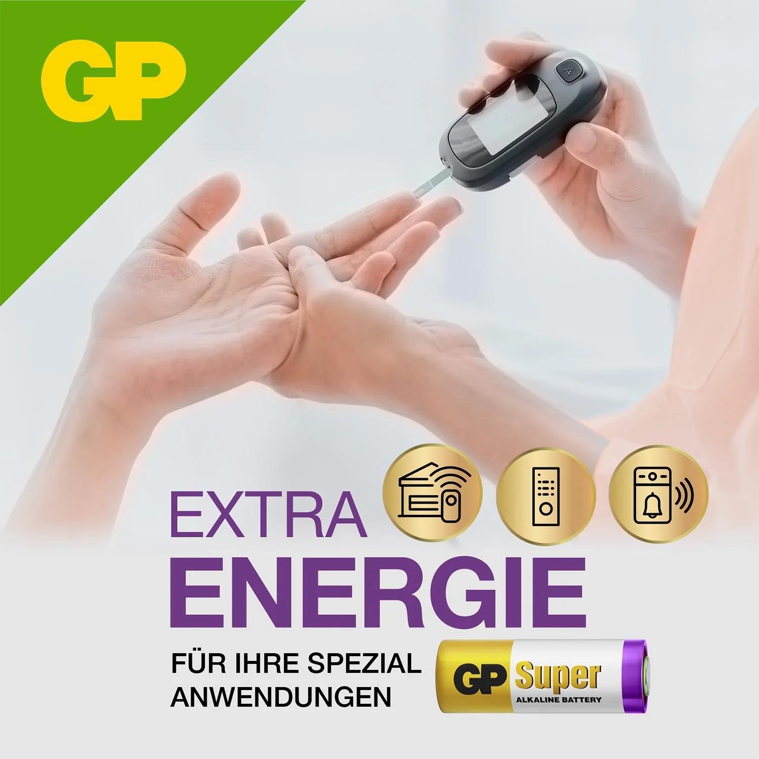 GP tugevalkaline LR1 patarei 1,5V — töökindel varupatarei (8 tk) – pakend ja tarvikud