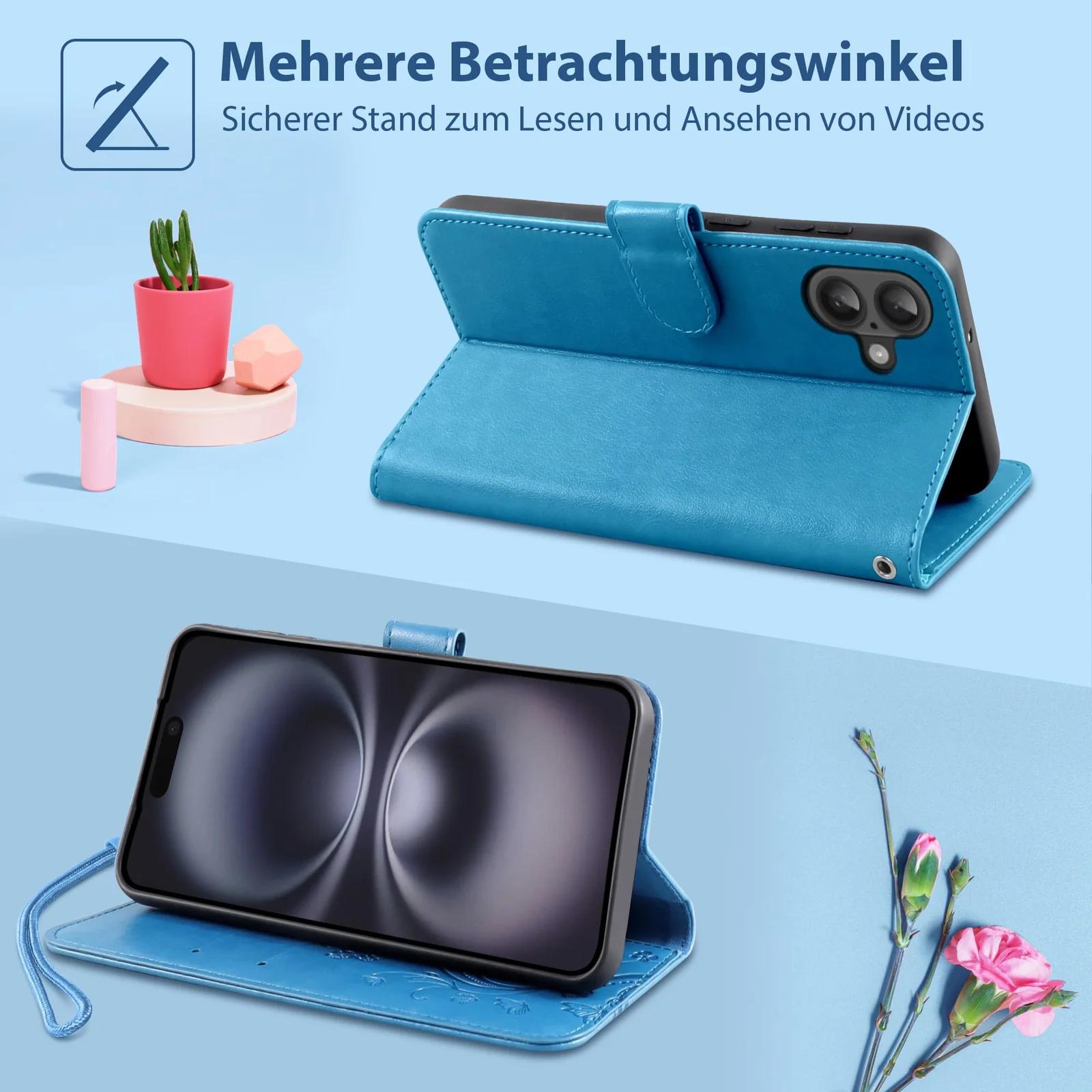 KRAFTCARE nahkne kaitsekate iPhone 16–le – kaarditasku ja statiiv – detailne vaade