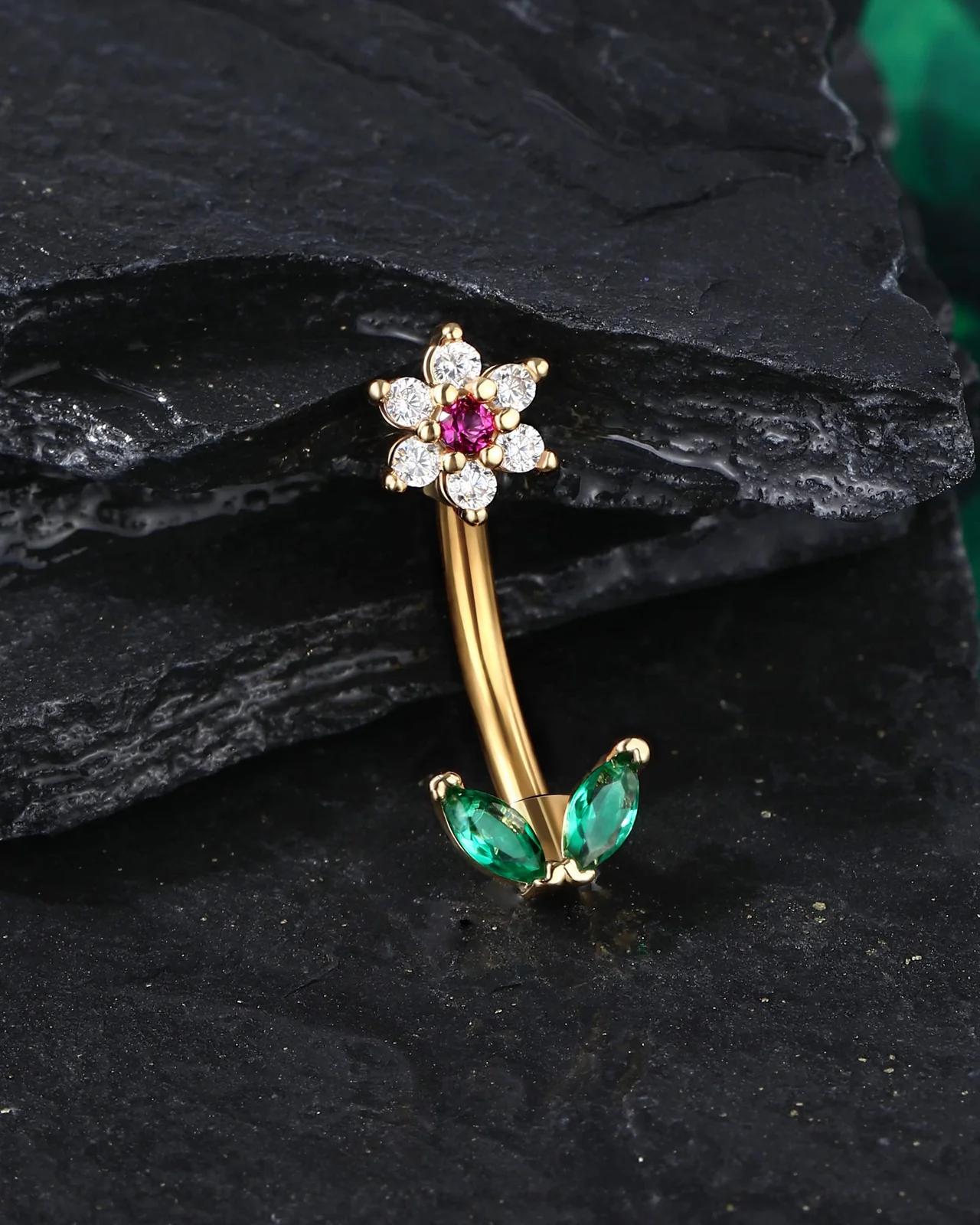 OUFER kuldne 16G kõhre- ja labret-piercing – lilleornament – lisavaade