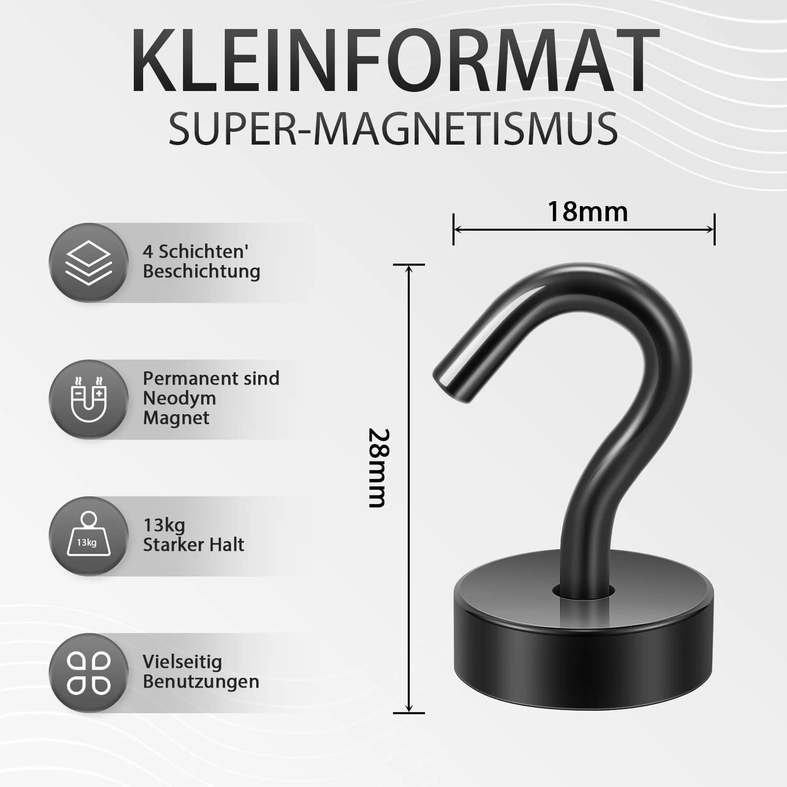 Neosmuk tugev metallmagnethaken 12 kg – mitmekülgne riputaja – pakend ja tarvikud