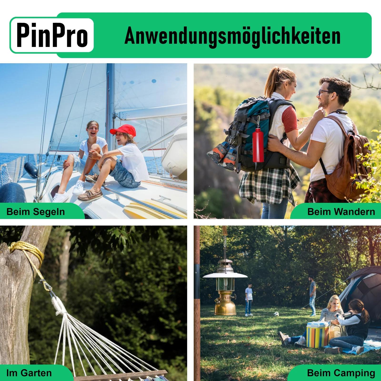 PinPro roostevaba A4 karabiin 40x4mm – tugev ja vastupidav – pakend ja tarvikud
