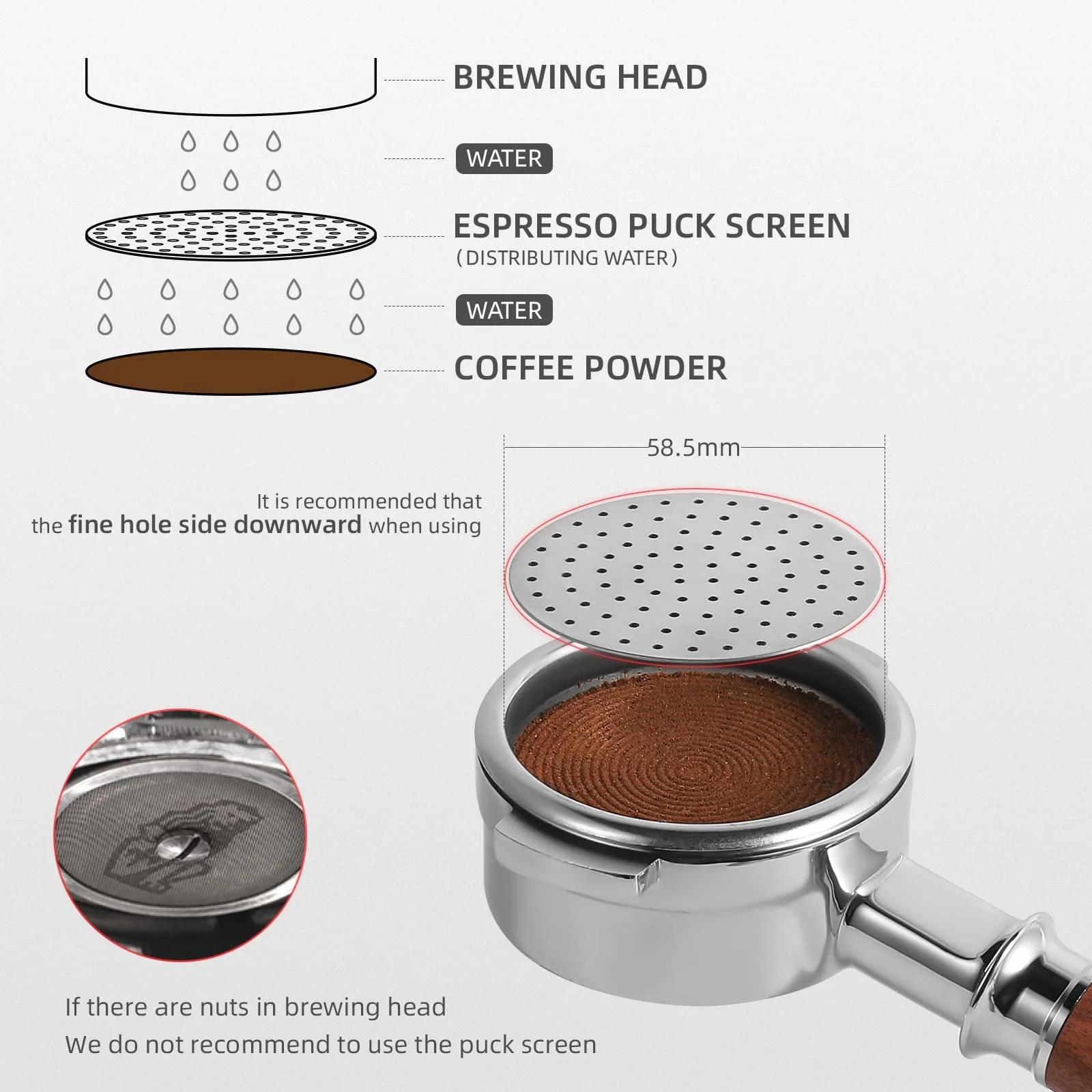 MHW-3BOMBER roostevaba espresso puck screen — parem ekstraktsioon – pakend ja tarvikud