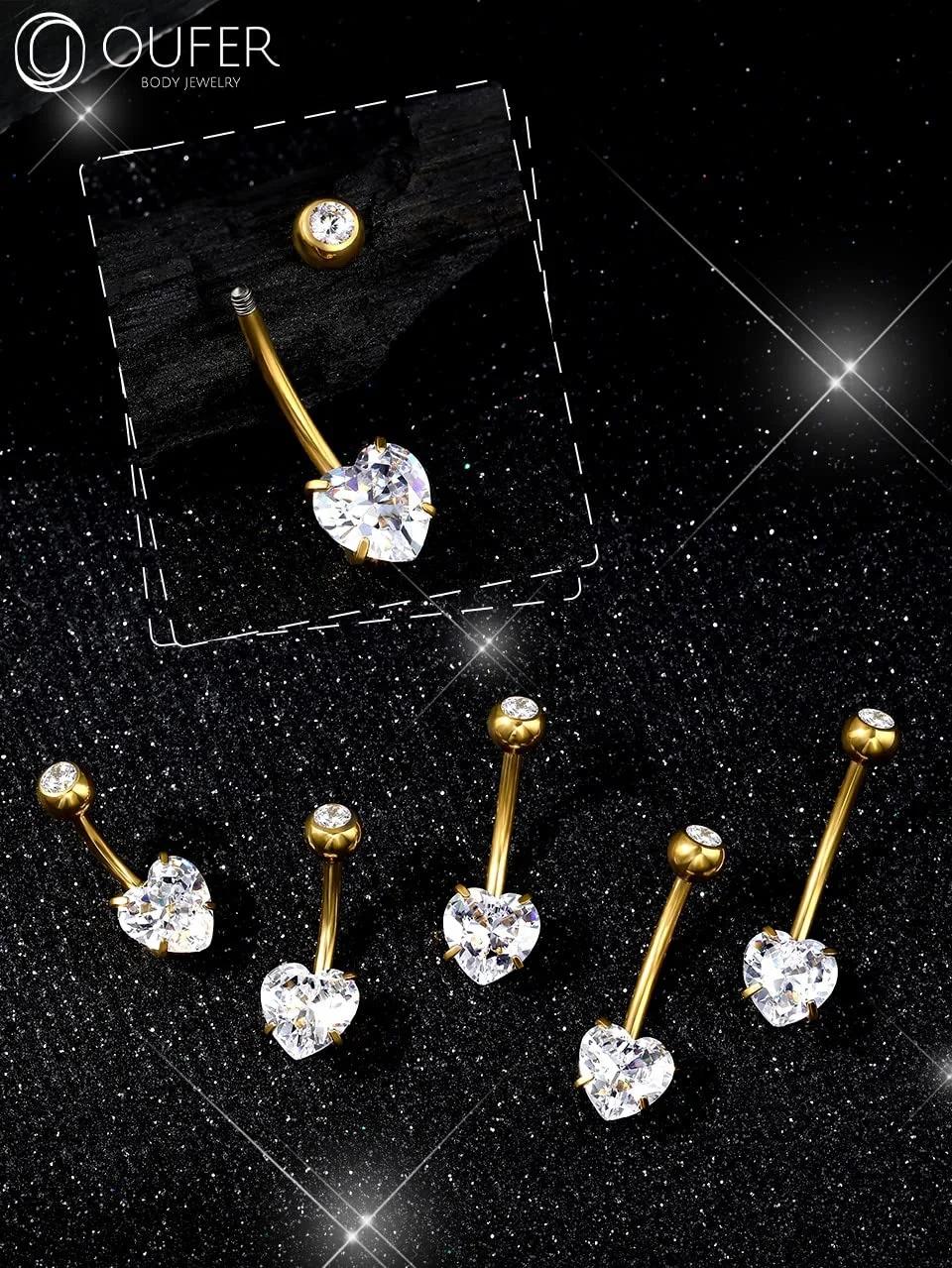 OUFER kuldne titani nabanõel – südamega ripats, 14 mm – lisavaade