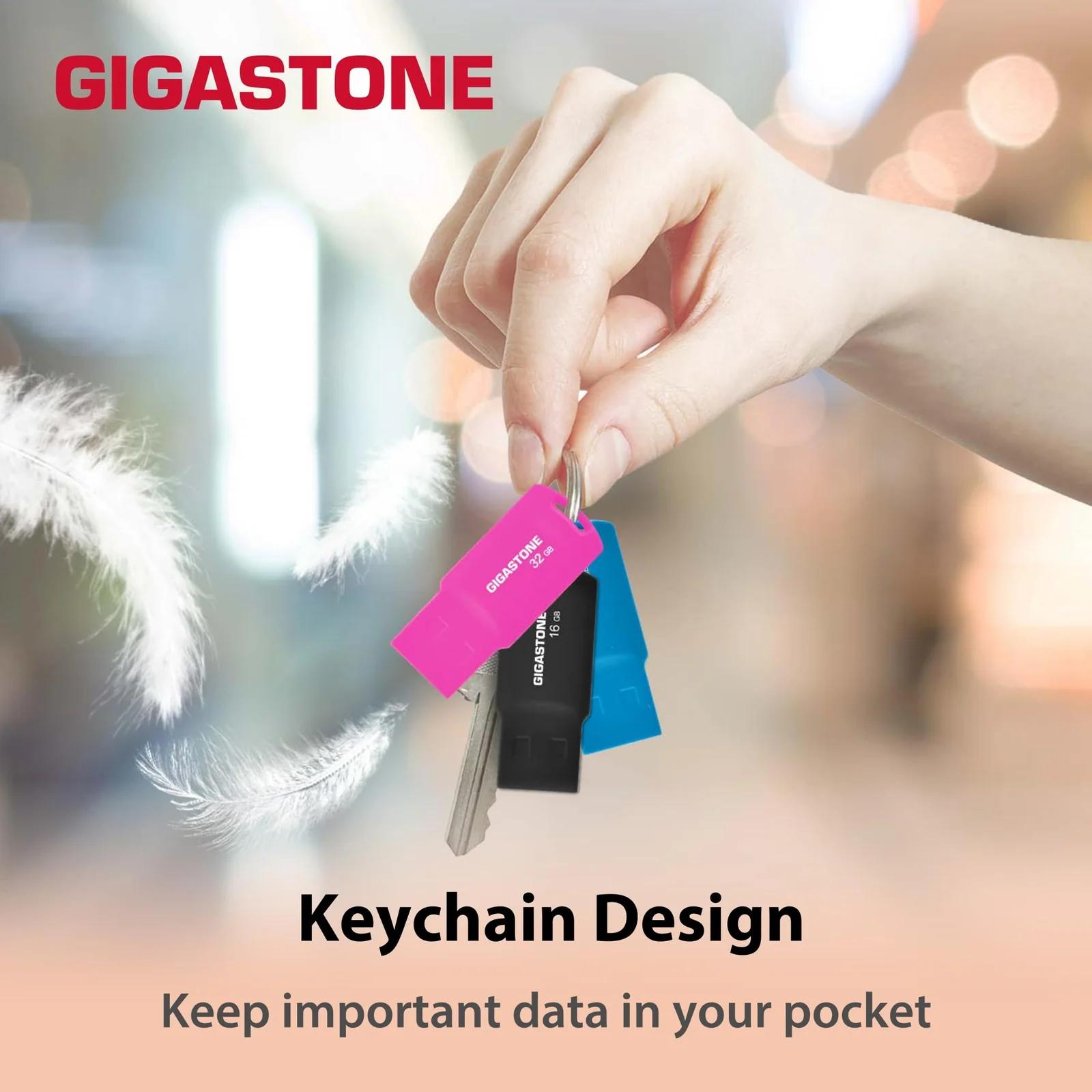 Gigastone väike ja vastupidav 16GB V70 USB-mälupulk – pakend ja tarvikud