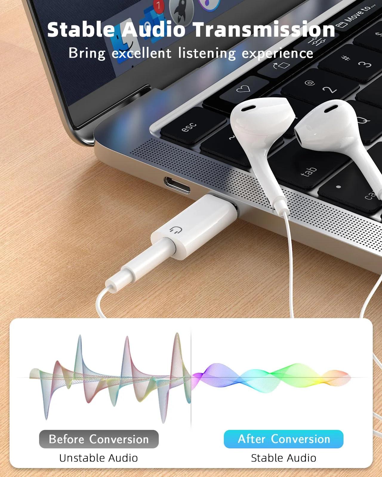 MoKo vastupidav USB-C–3,5 mm audioadapter — Hi‑Fi heli – pakend ja tarvikud