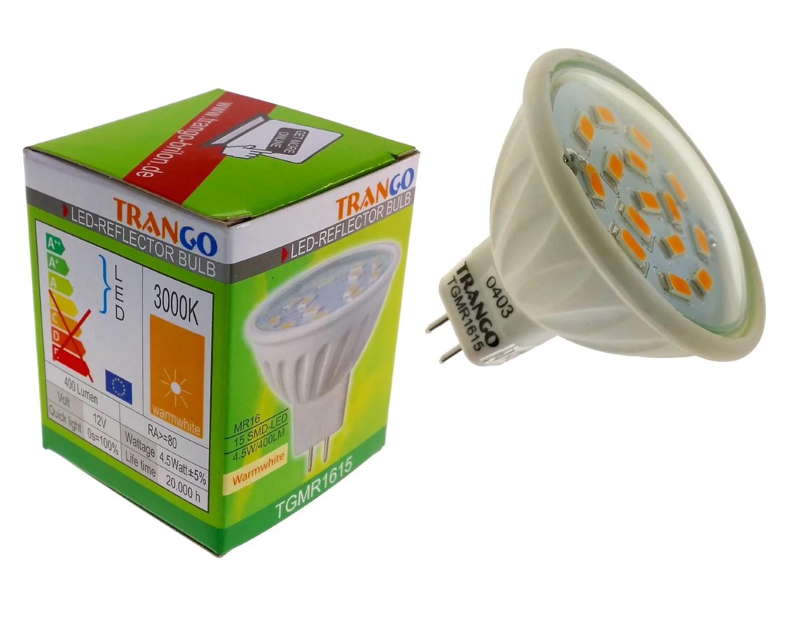 Trango LED MR16 pirn 6W 3000K – soe accent-ruumivalgus – pakend ja tarvikud
