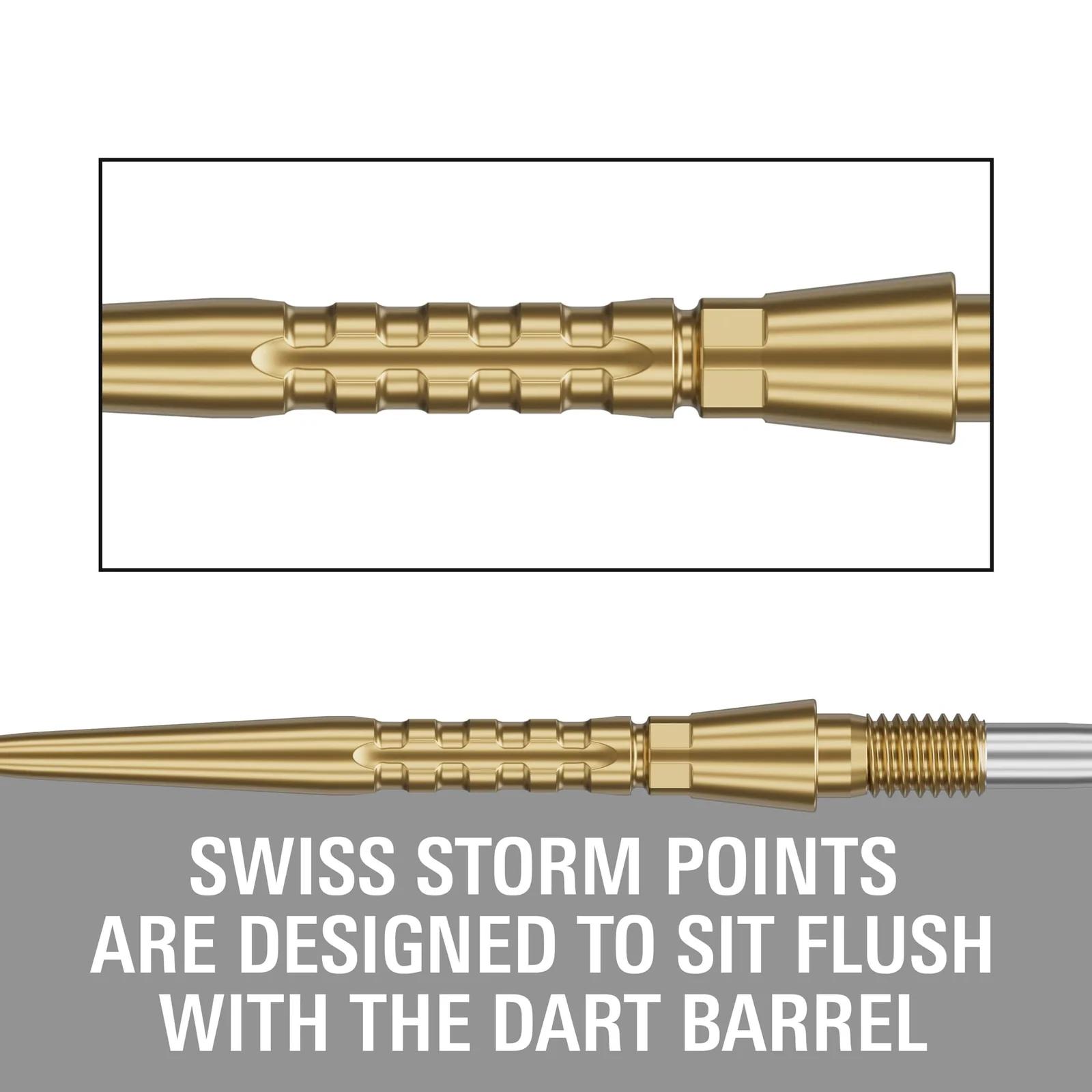 Target Darts vastupidavad Swiss Storm 26 mm kullatud tipsid – kasutusnäide