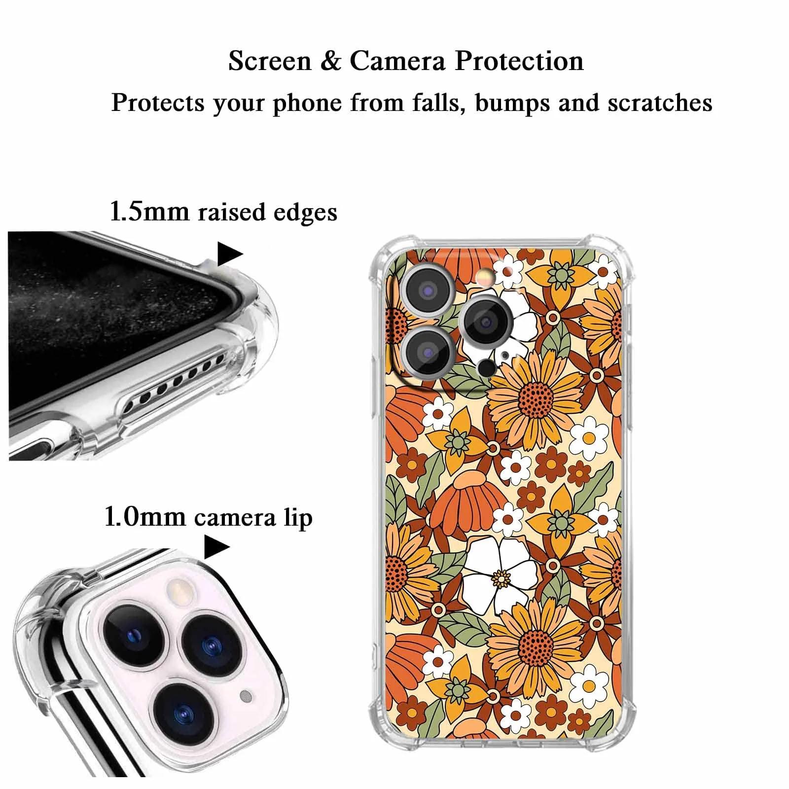 Vesidurt pehme TPU kaitseümbris iPhone 13 Pro — retro lilled – kasutusnäide