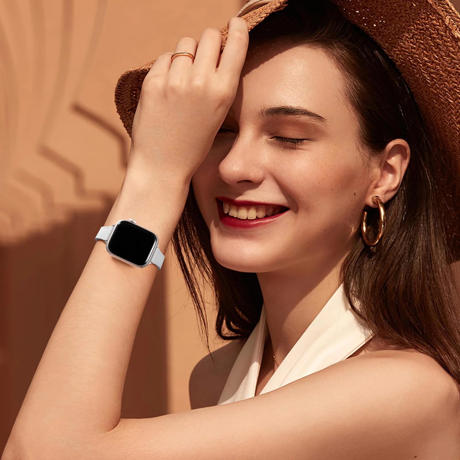 CeMiKa õhuke nahkrihm Apple Watchile — elegantne igapäevakäevitus – detailne vaade