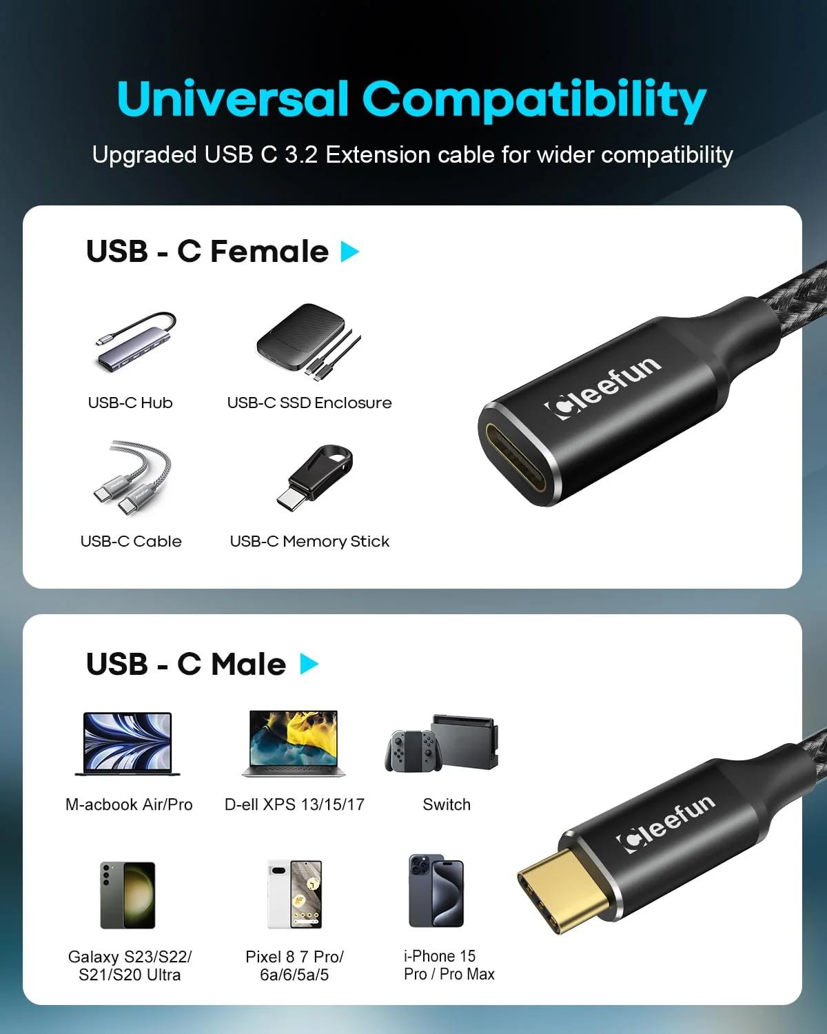 CLEEFUN vastupidav USB-C pikenduskaabel 30 cm — kiire laadimine – lisavaade