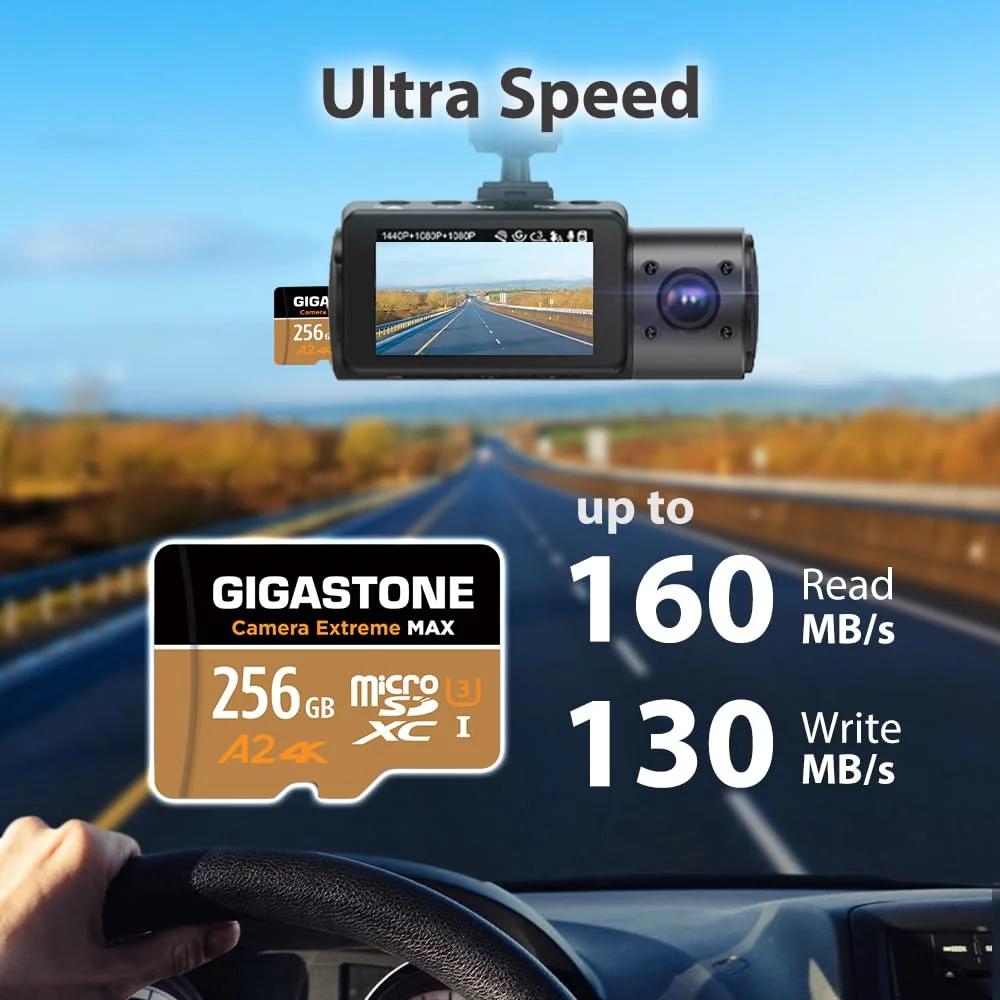 Gigastone 256GB microSDXC — kiire salvestus 4K videole – detailne vaade
