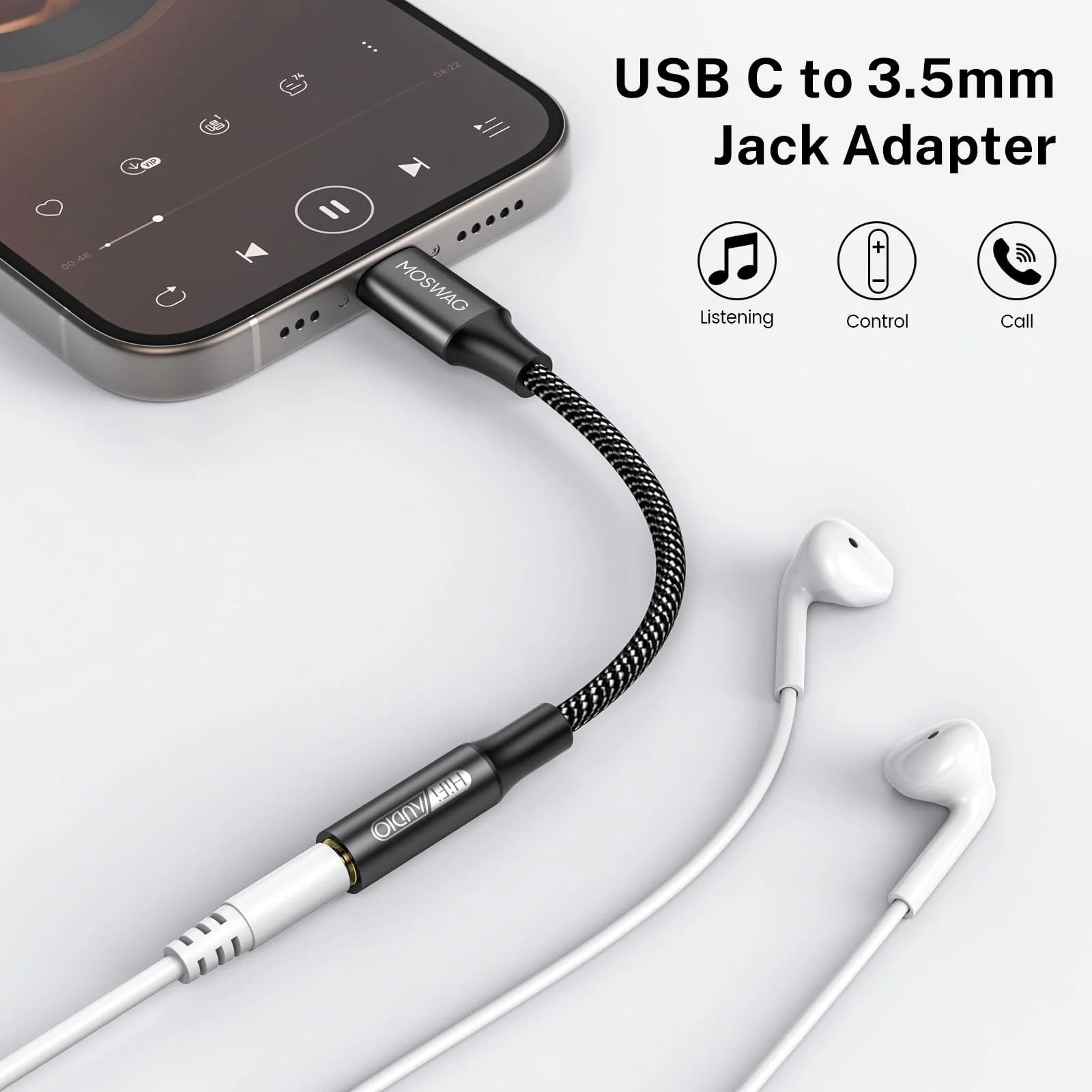 MOSWAG vastupidav USB-C kuni 3,5 mm helipistik — kaasaskantav – detailne vaade