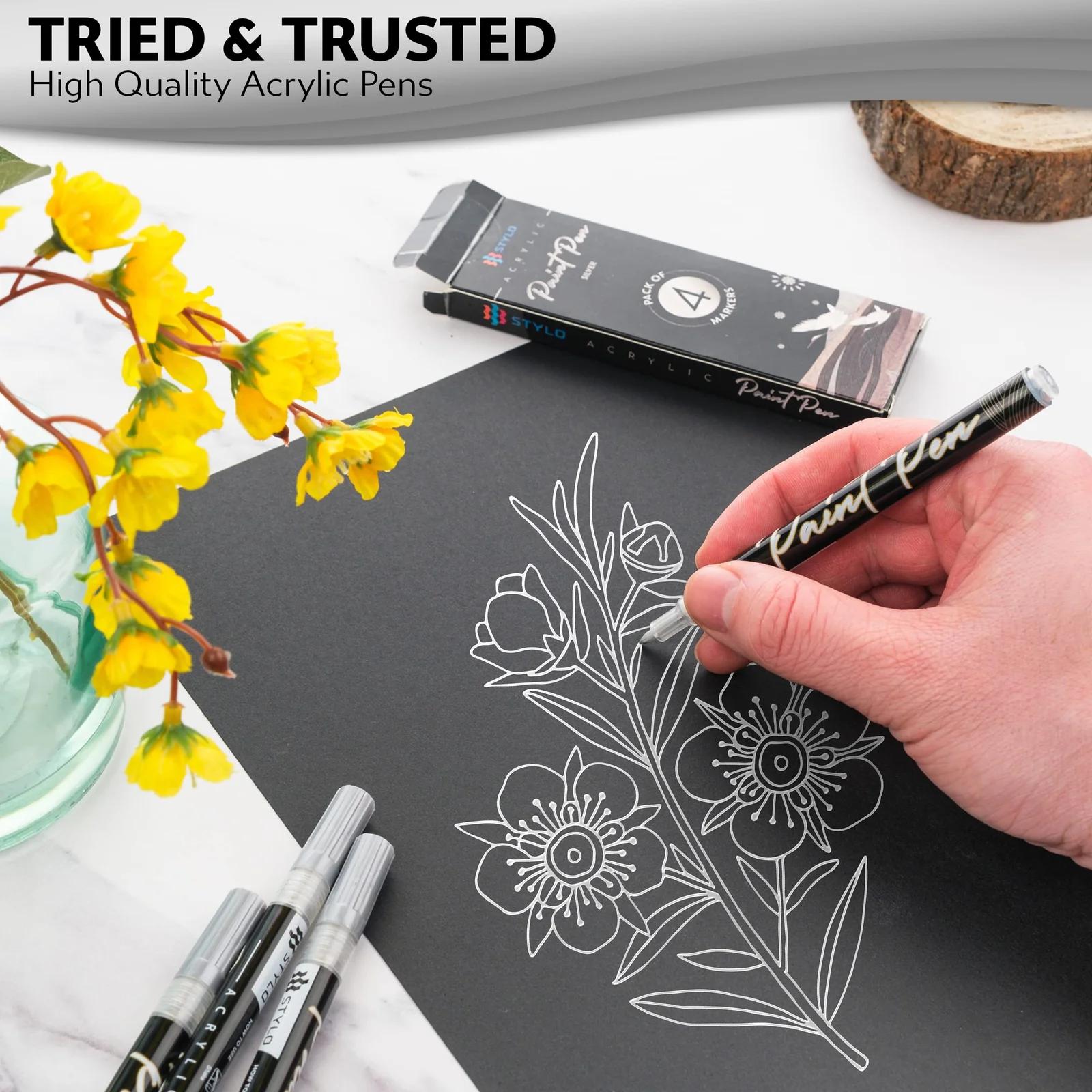 Stylo Acrylic4pkSilver-EU markerid ja vildikad – detailne lähivaade