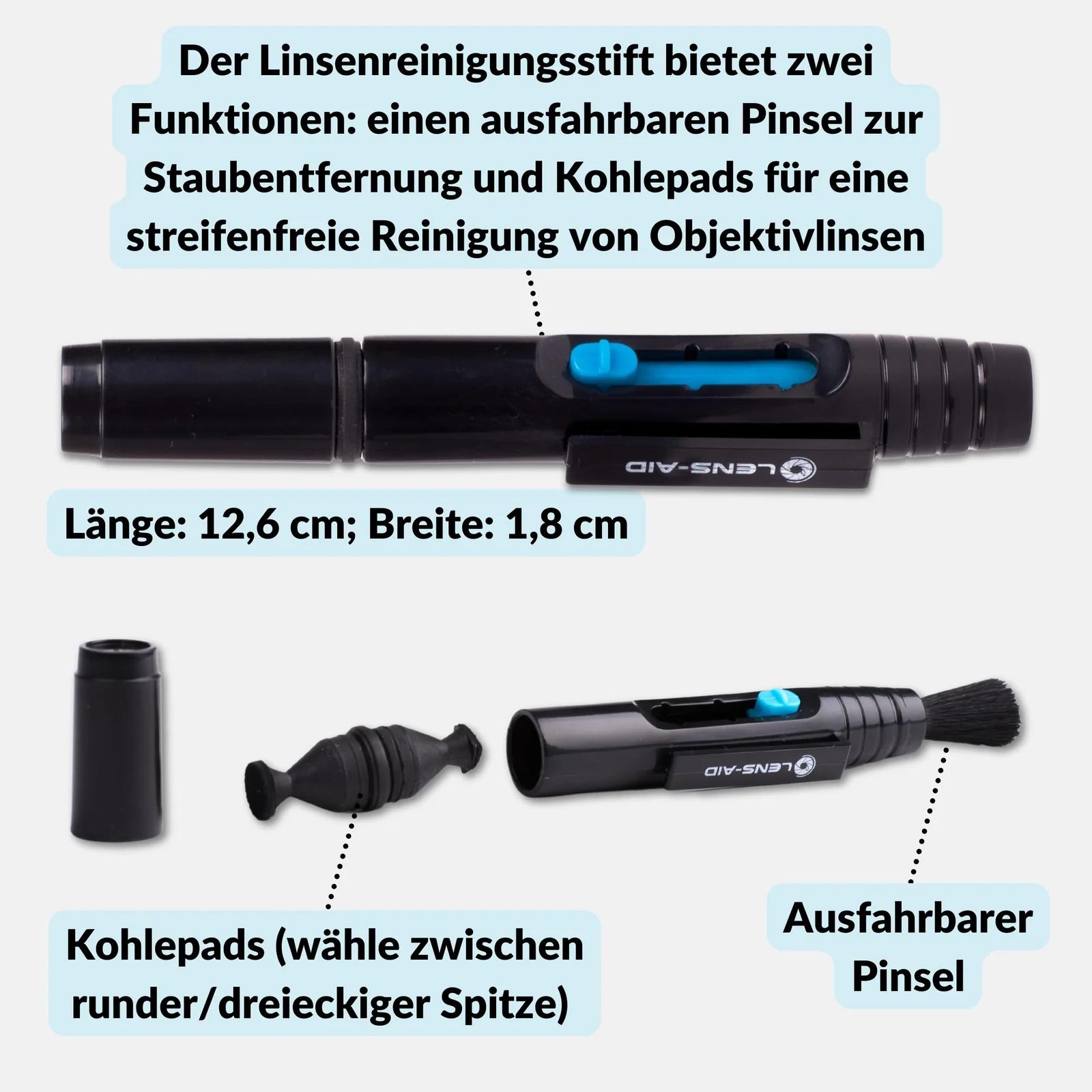 LENS-AID kvaliteetne puhastusstift objektiivile ja filtritele – pakend ja tarvikud