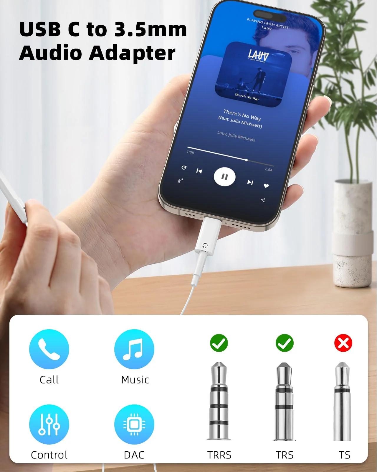 MoKo vastupidav USB-C–3,5 mm audioadapter — Hi‑Fi heli – detailne vaade