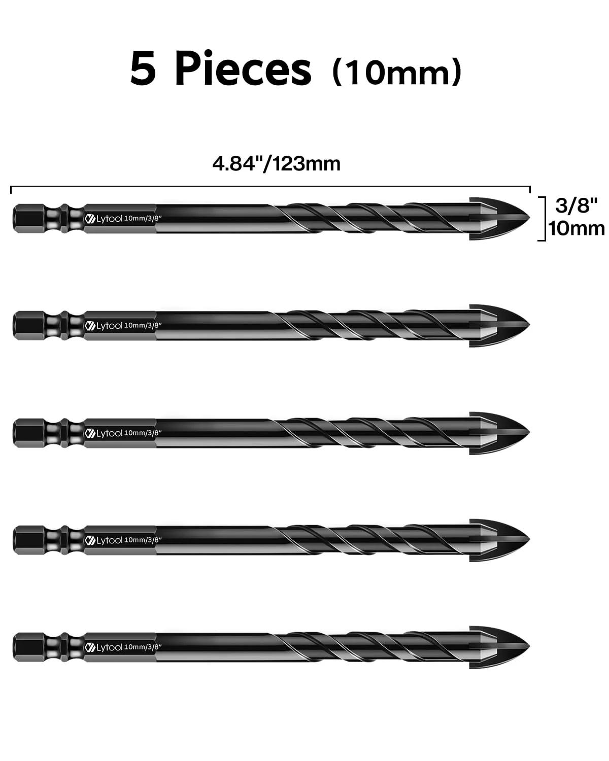 Lytool vastupidav 5-osaline 10 mm puurikomplekt – detailne vaade