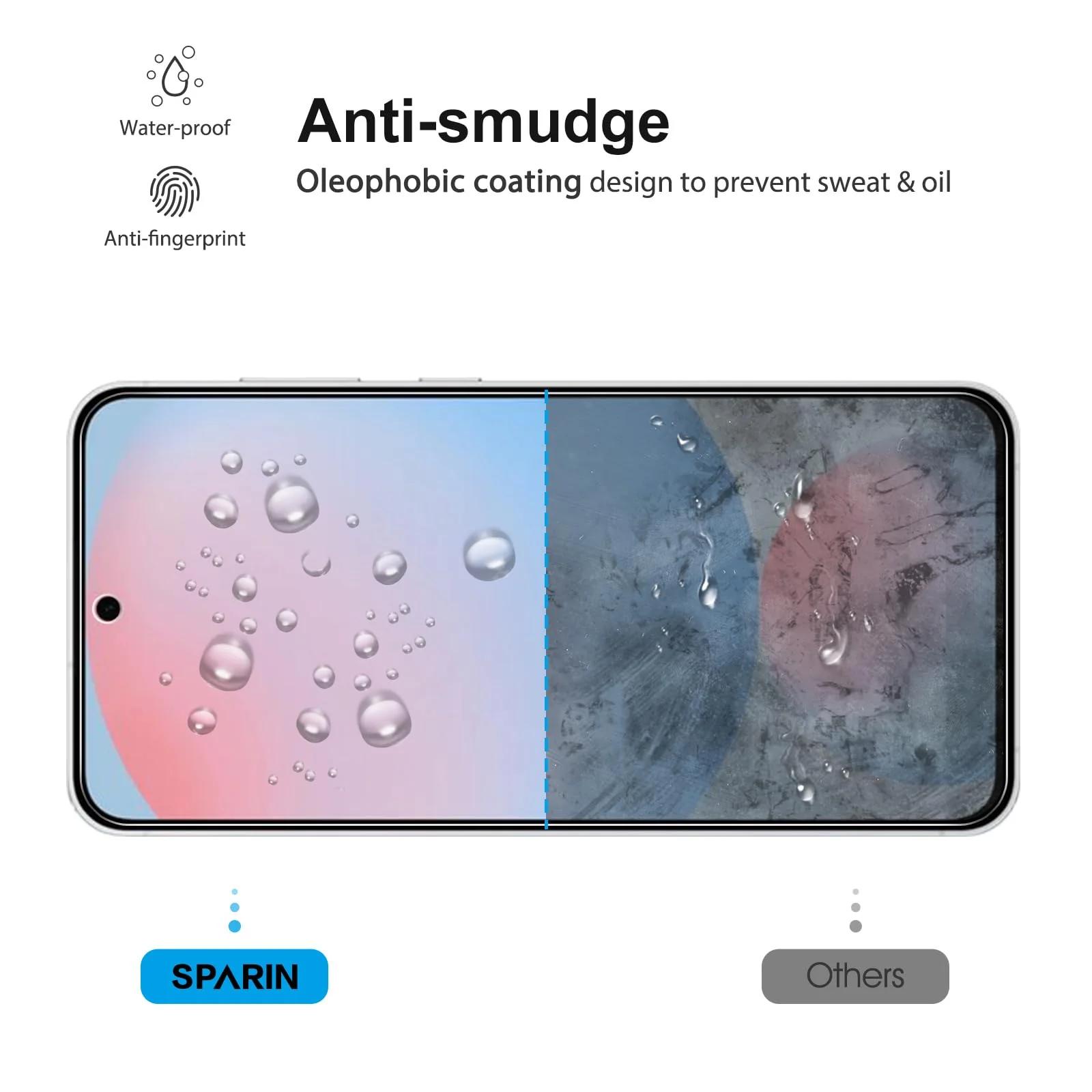SPARIN kaitsev karastatud klaas Samsung S24 FE mobiilile – kasutusnäide