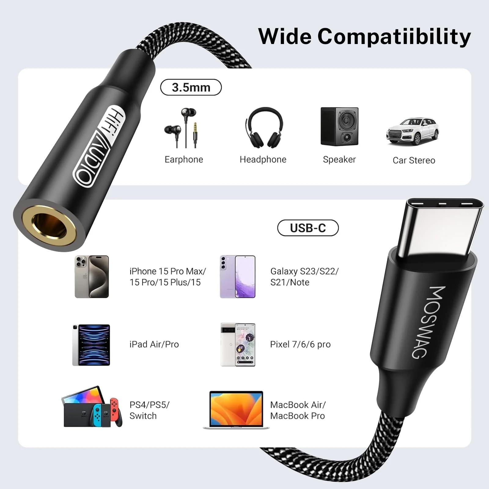MOSWAG vastupidav USB-C kuni 3,5 mm helipistik — kaasaskantav – pilt 6