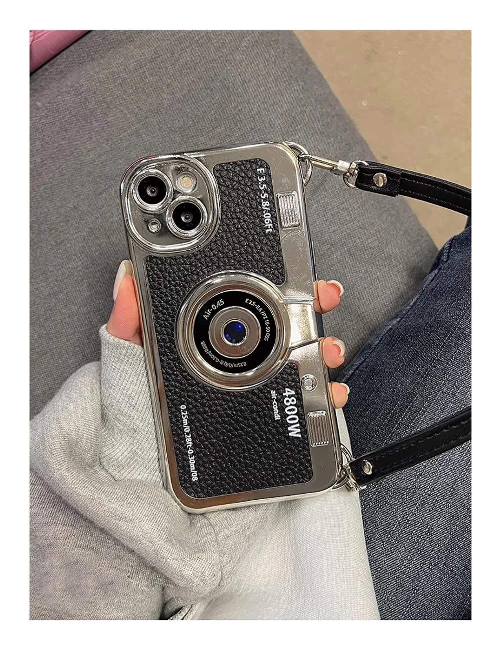 QoKcoahn silikoonkate iPhone 15 Plus — vintage kaamera stiil – lisavaade